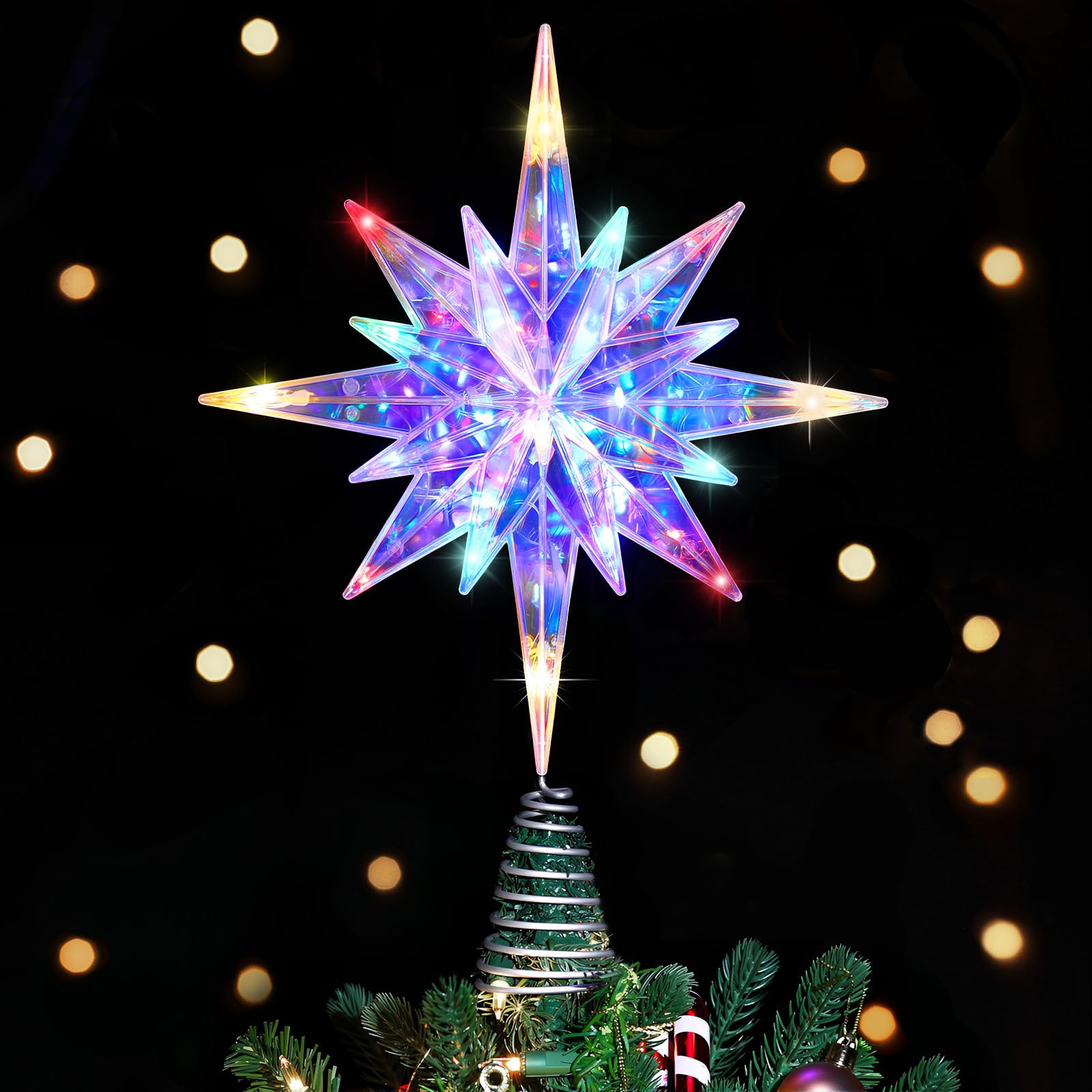 Luxspire Christmas Tree Topper, Lighted Star Tree Topper with USB Plug-in & Remote Control, 11 LED Acrylic Christmas Decorations