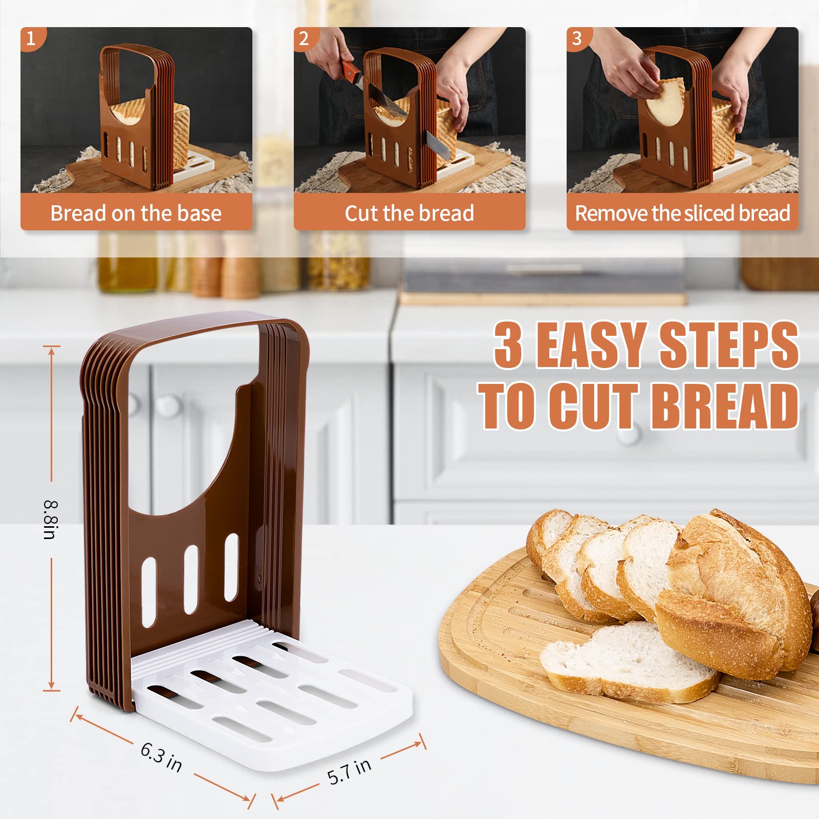 Triiter Bread Box With Bamboo Wood Cutting Board Lid & Bread Slicer Holder, Oval Cream Color Bread Container For Kitchen Counter