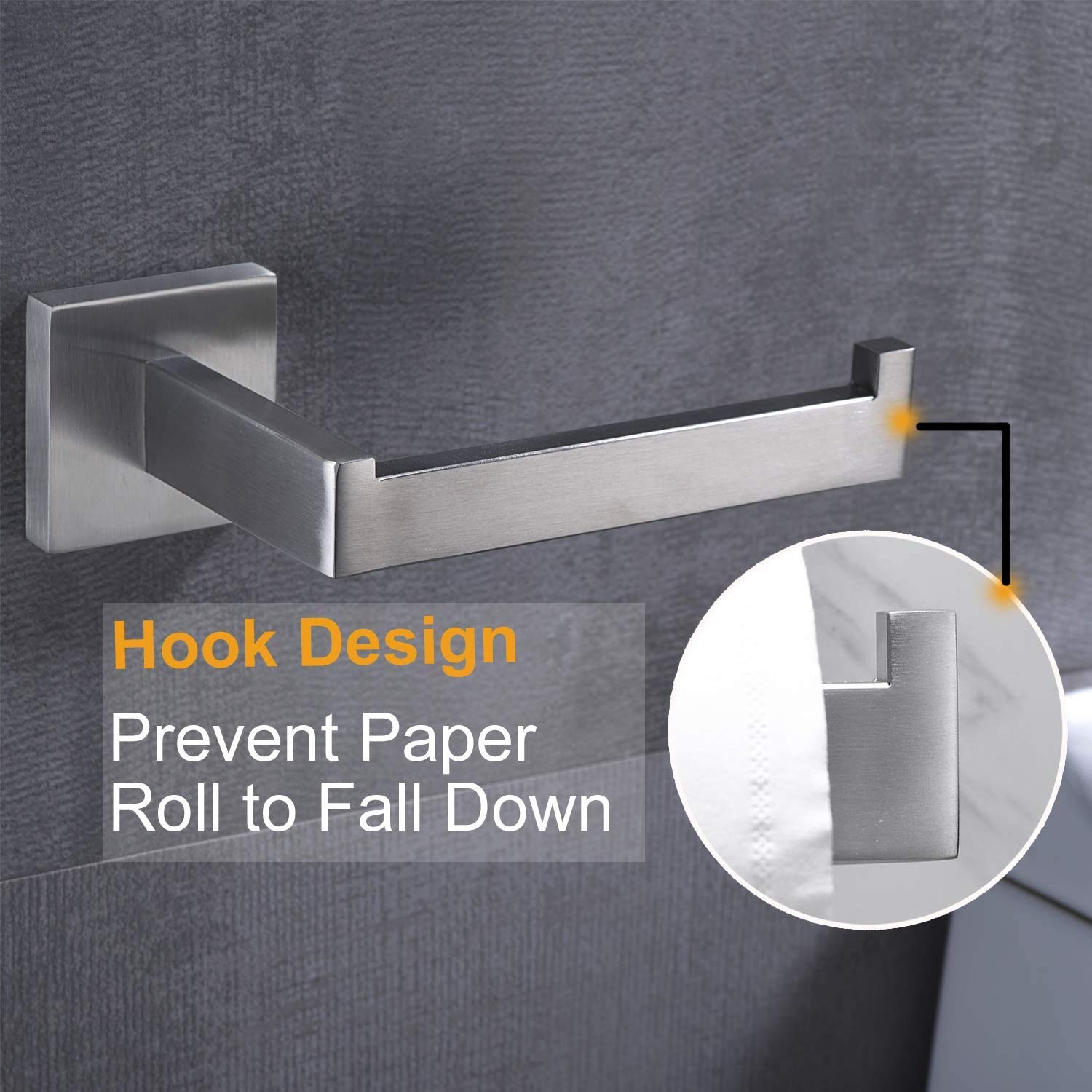 Nolimas Brushed Nickel Toilet Paper Holder SUS304 Stainless Steel Silver Half Open Square Wall Mount Rustfree Bathroom TP Holder Kitchen Washroom Tissue Roll Dispenser