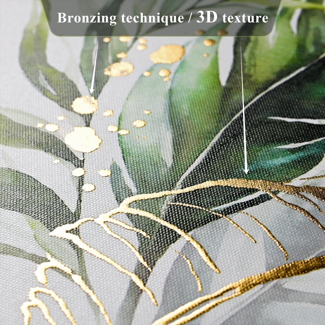 Artbyhannah Framed Canvas Wall Art For Living Room Botanical Wall Art Gold Modern Wall Decor With Green Plant Pictures For Bedro