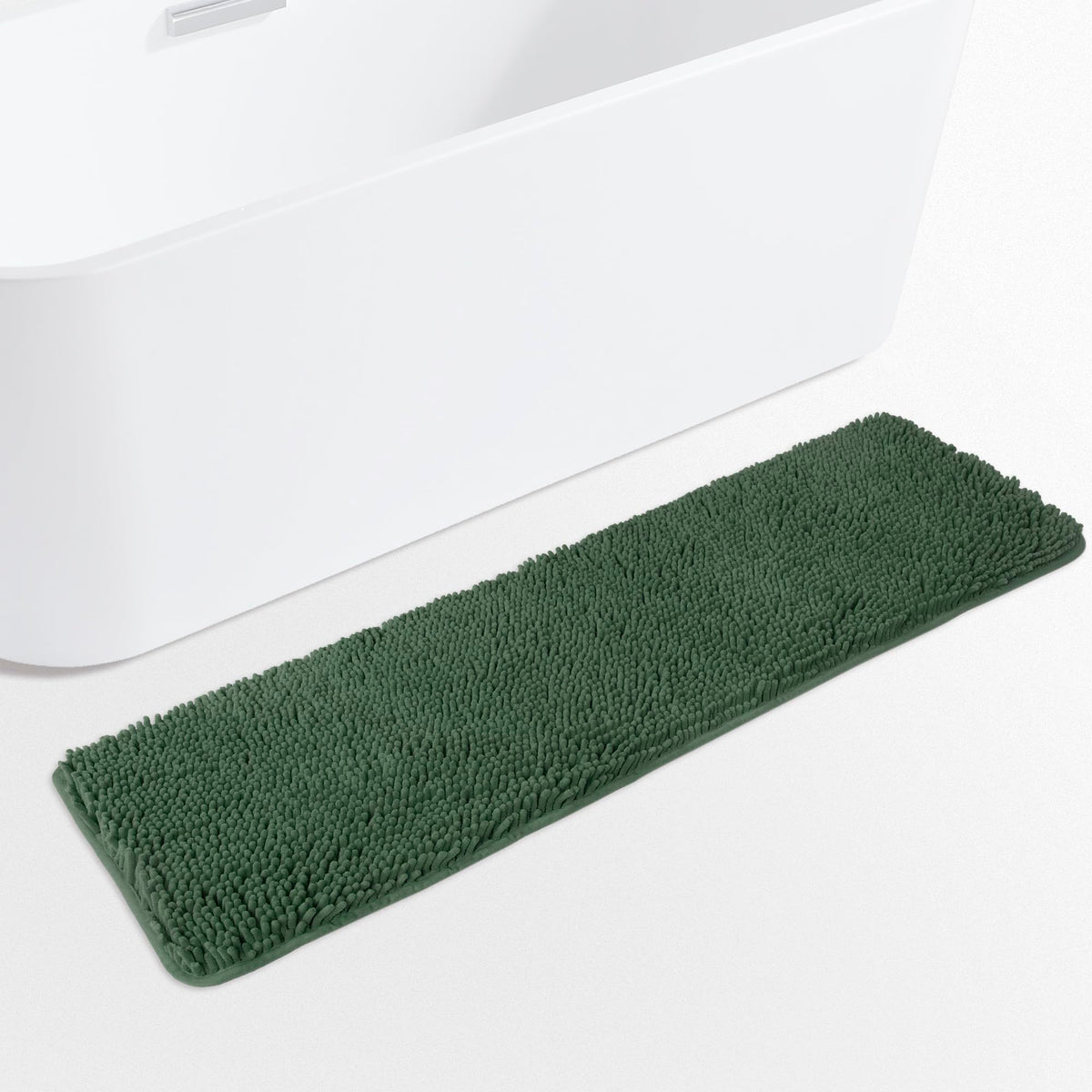 Yeaban Dark Green 47 X 17 Bathroom Rug - Thick Chenille Bath Mats | Absorbent And Washable Bath Rug Non-Slip, Plush And Soft Rug