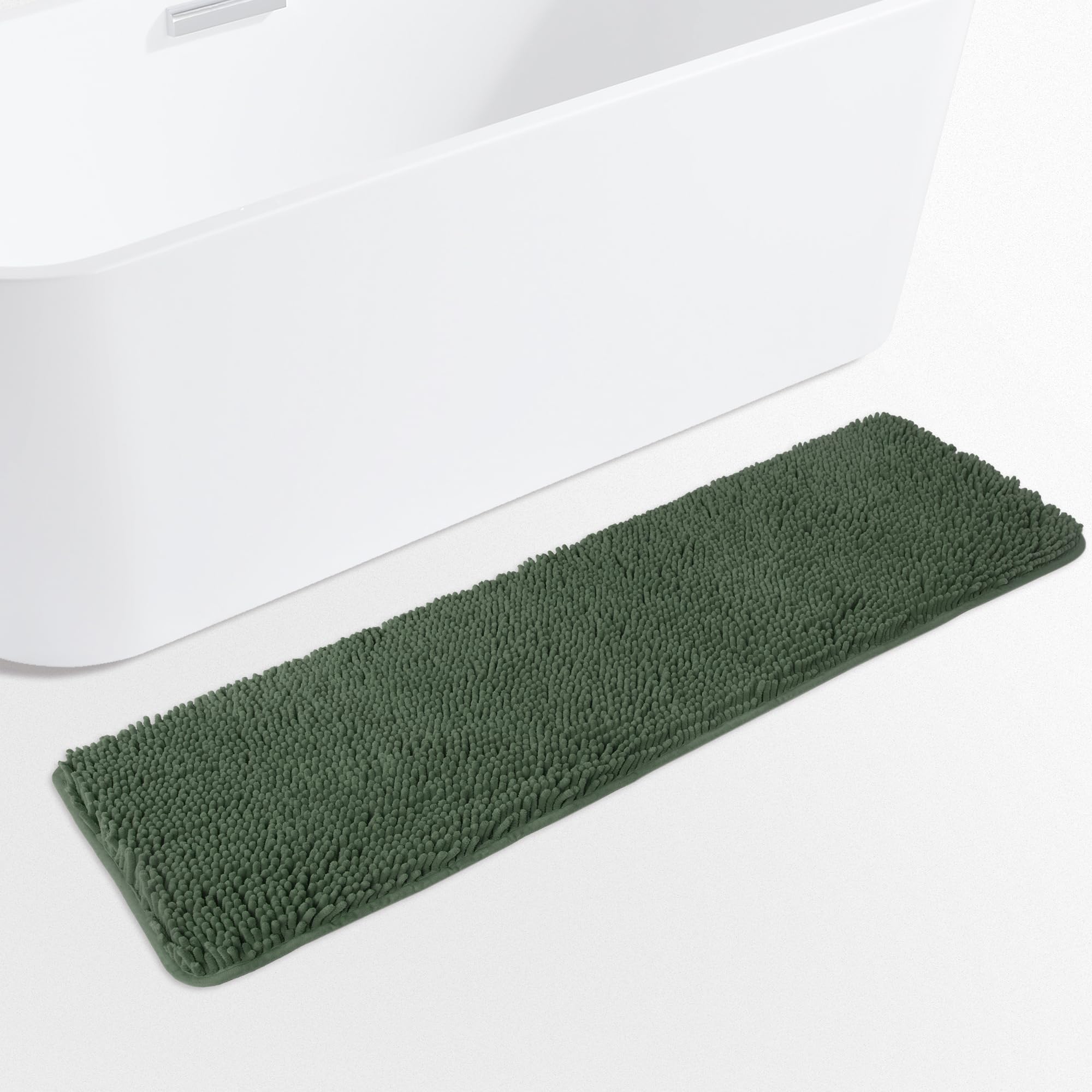 Yeaban Hunter Green 47 X 17 Bathroom Rug - Thick Chenille Bath Mats | Absorbent And Washable Bath Rug Non-Slip, Plush And Soft R