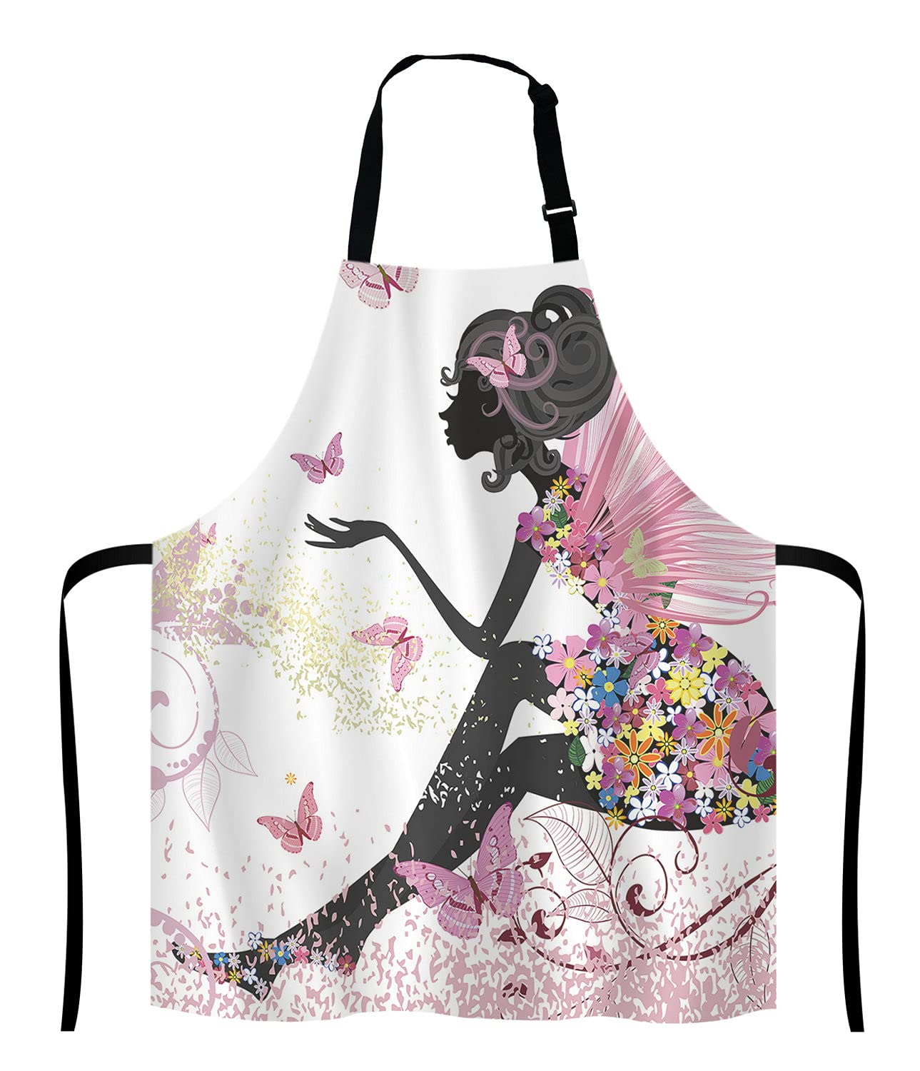 Lefolen Pink Butterfly Beautiful Girl Adjustable Bib Apron Kitchen Cooking Baking Gardening Apron For Women Men