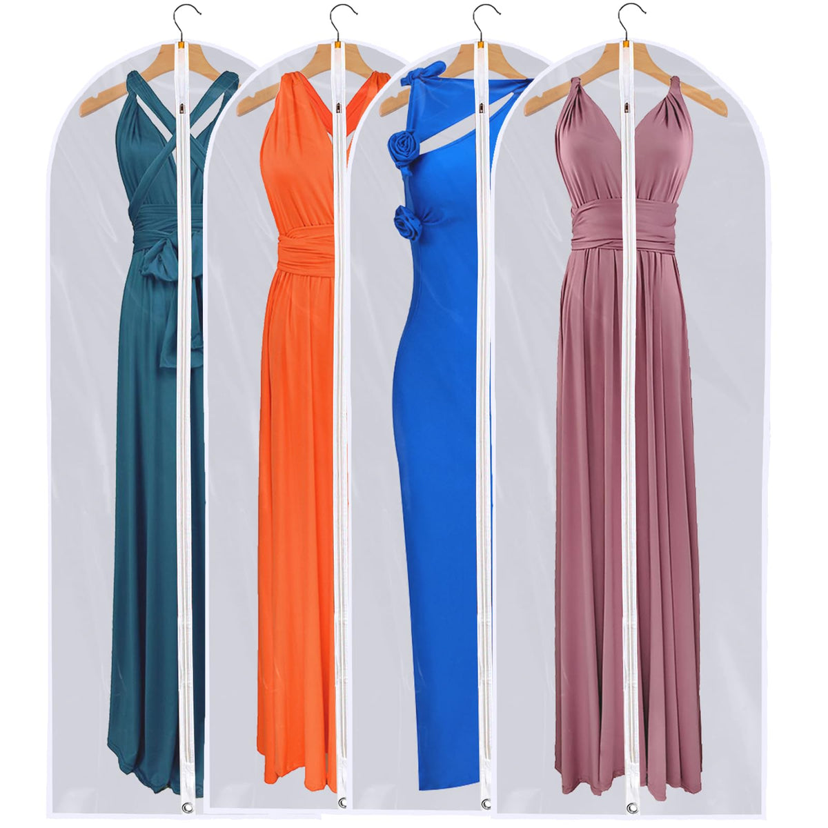 Dress Bags For Gowns Long - Foldable, 65'' Clear Garment Bags For Closet Storage And Travel 24''X65''/ 4 Pack