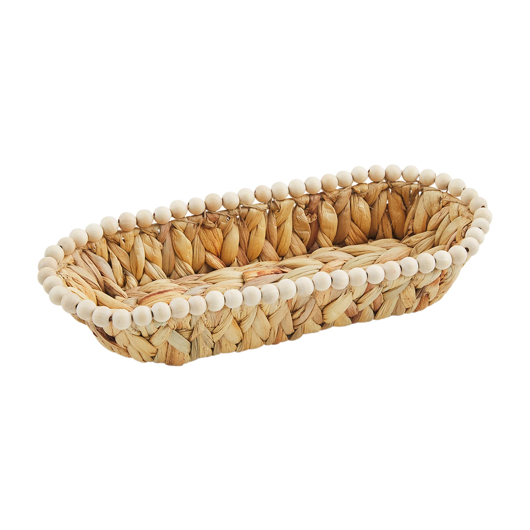 Mud Pie Beaded Hyacinth Nested Basket Set, Beaded, Small 5'' X 12 1/2'' | Large 6 1/2'' X 16 1/2''