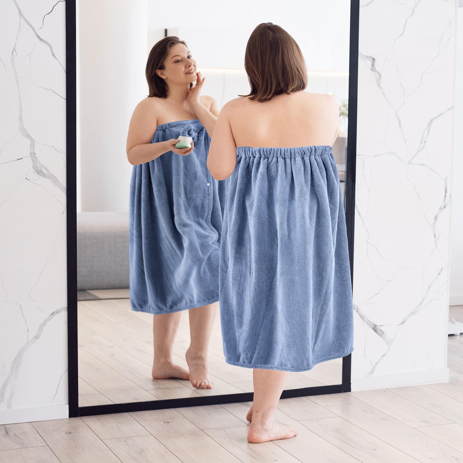 Xtinmee 2 Sets Plus Size Womens Wrap Towel With Hair Towel Bath Towel Wrap Shower Dress Towel Spa Wraps For Women'S Bathrobe (Bl