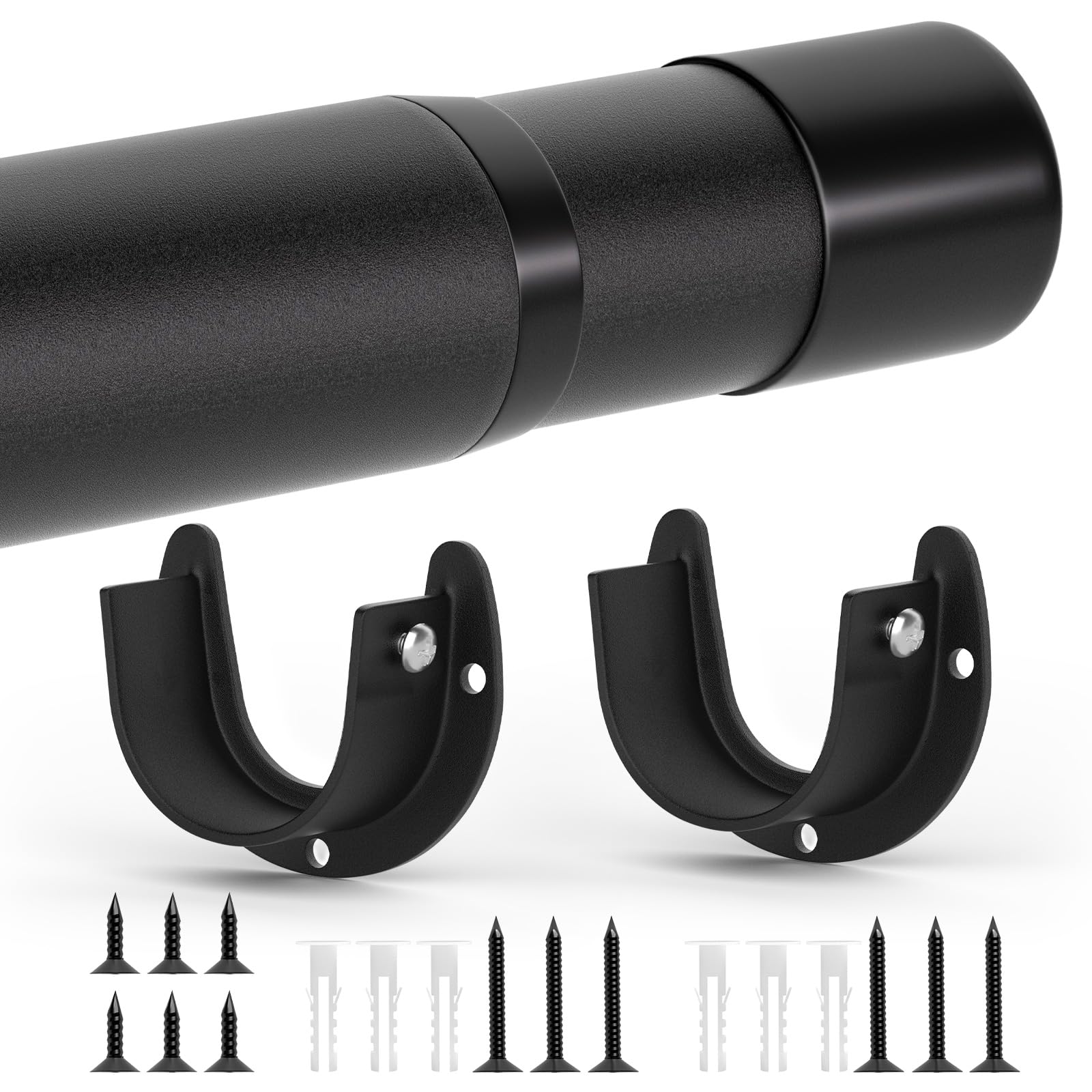 Sutine Closet Rods For Hanging Clothes, 17 To 83 Inch Closet Rod, Heavy Duty Adjustable Clothes Hanging Bar Rod Matte Black Clos