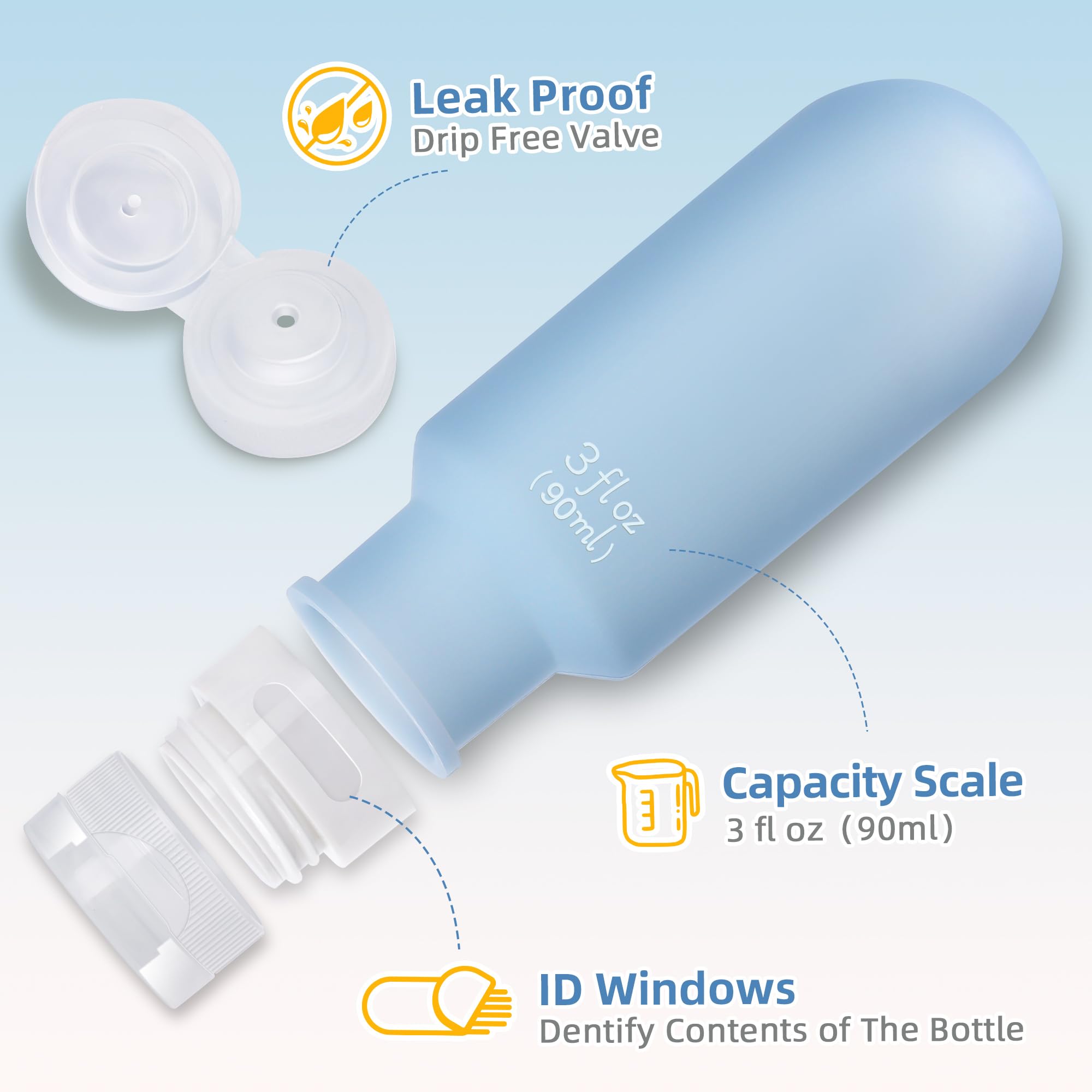 Yahaa Travel Bottles For Toiletries,3Oz Leak Proof Squeezable Travel Size Containers, 5 Pack Tsa Approved Travel Essentials For