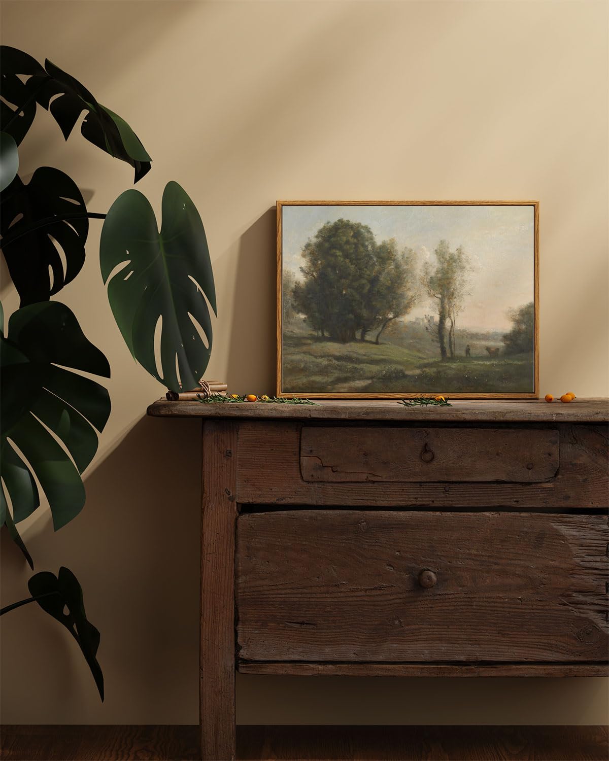 Arpeotcy Vintage Framed Rustic Wall Art Decor, Bedroom Living Room Country Scenery Paintings Wall Decor, Canvas Prints Art, Kitc