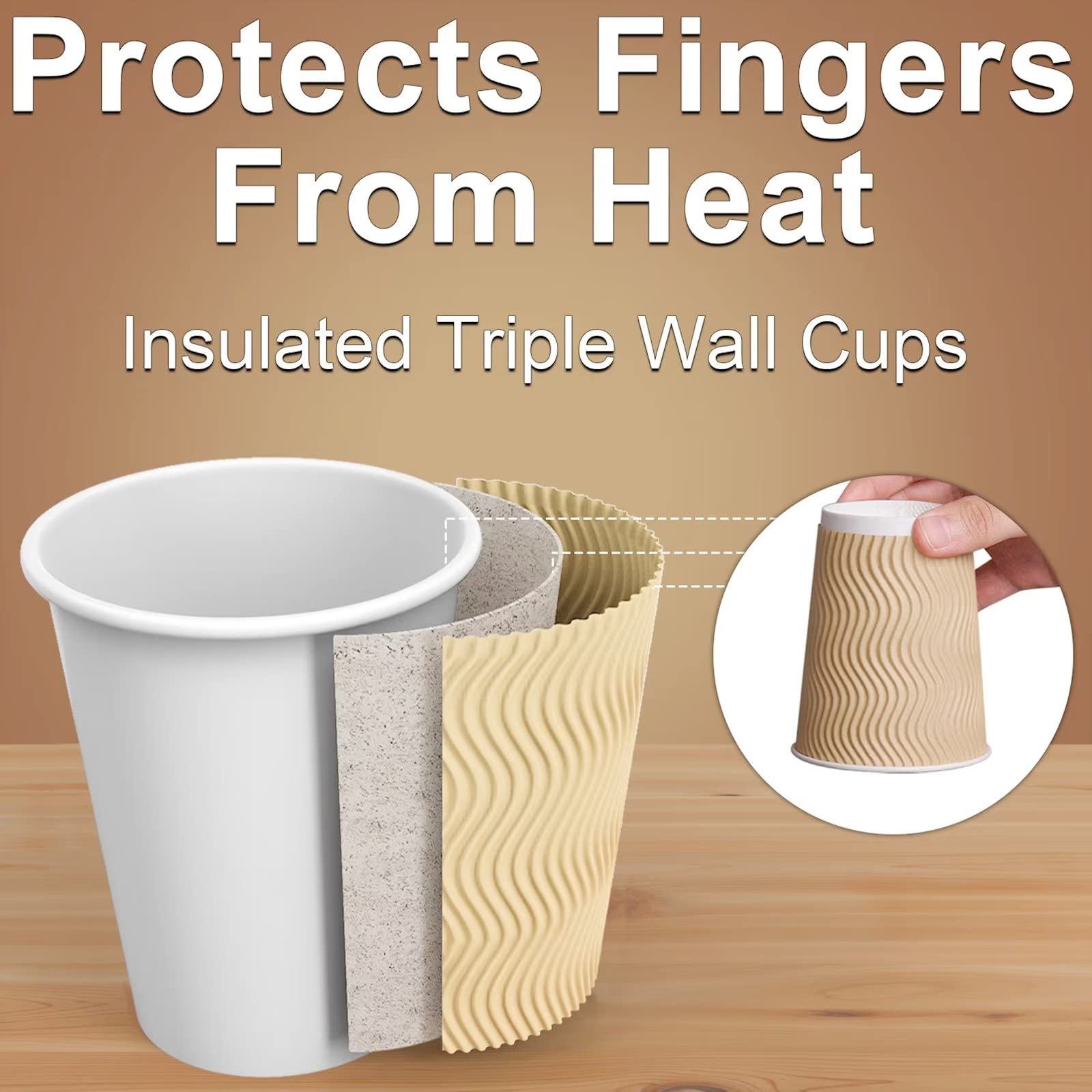 Hot Paper Cups_12 Oz Disposable Insulated Corrugated Sleeve Ripple Wall Paper Cup 100 Pcs,12Oz Cups For Drink,Hot Coffee Cups (B