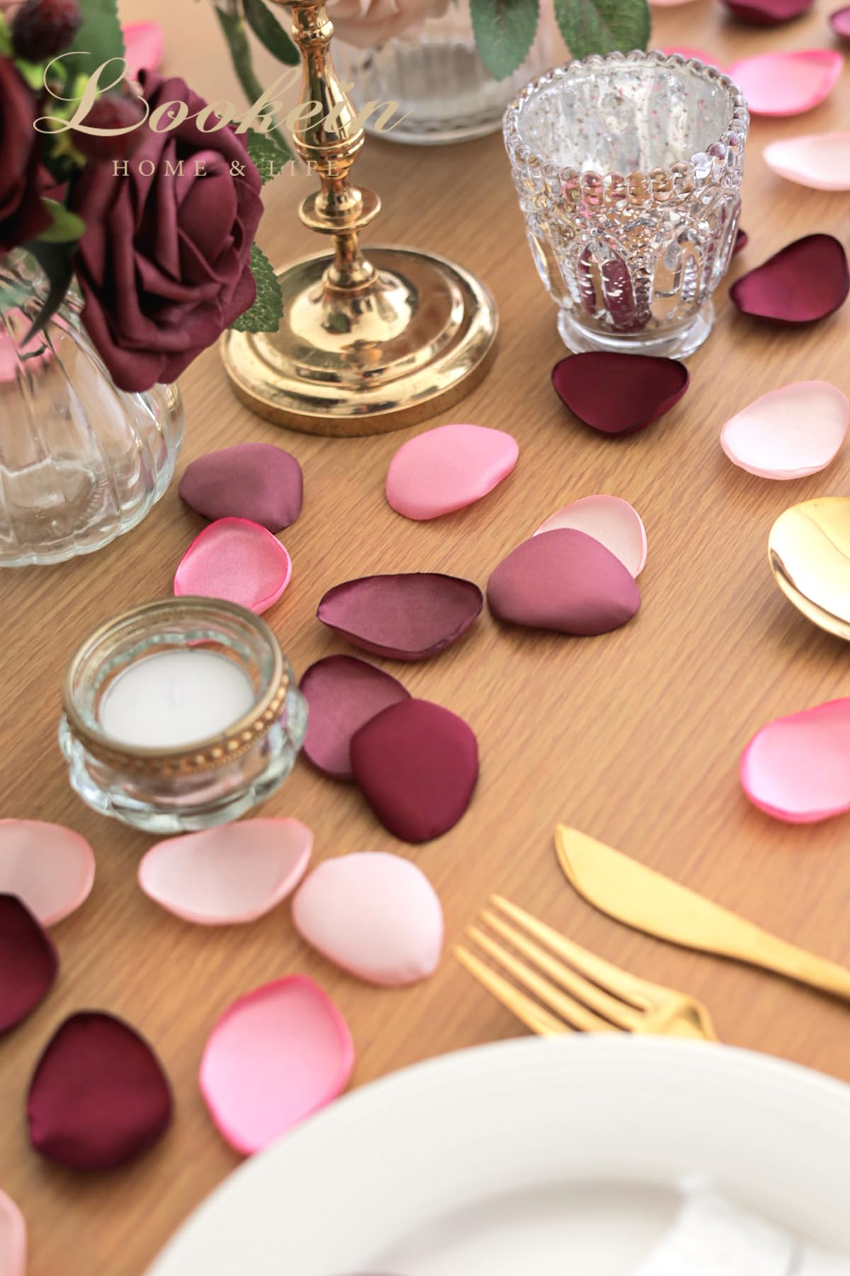 Lookein 300Pcs Rose Petals Satin Flower Petals For Wedding Flower Girl Basket Table Centerpieces Aisle Runner Party Confetti Bri