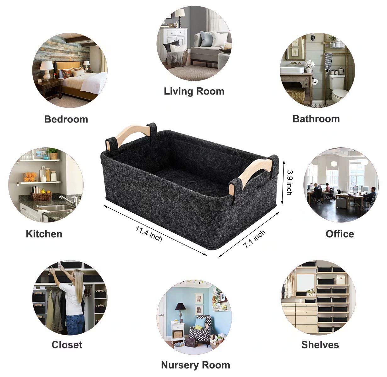 Small Storage Baskets Felt Rectangle Basket Storage Bins for DVD CD Record Cord Books Video Electronics Items Remote TV Cabinet Organizer with Handles