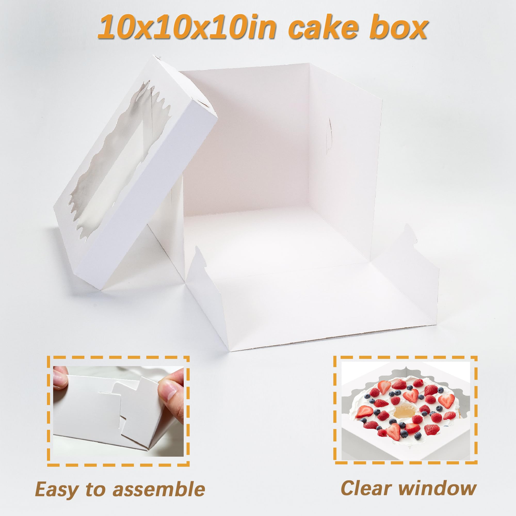 Hzzycaxli 10pcs Tall Cake Boxes,10x10x10 Bakery Boxes for Tier Cakes with Window, 10 Inch Large Baking Boxes,10x10 Square Cardbo