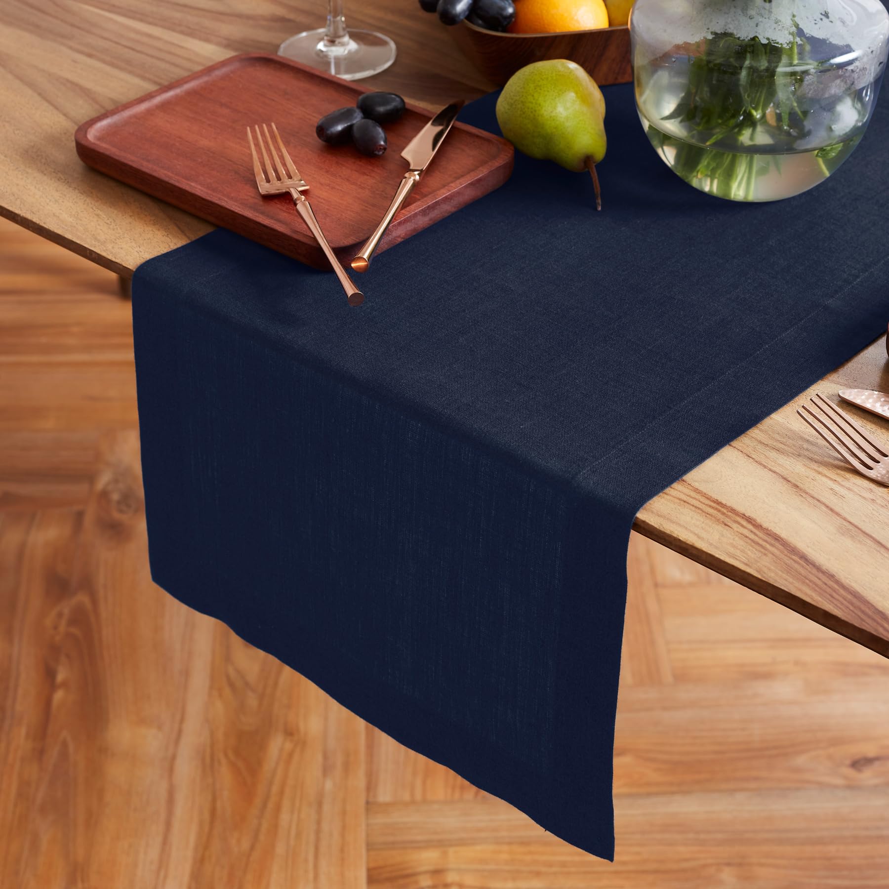 Solino Home Linen Indigo Navy Table Runner 72 Inches Long - Sonoma, 100% Pure Linen Prewashed Dining Table Runner 14 X 72 Inch I