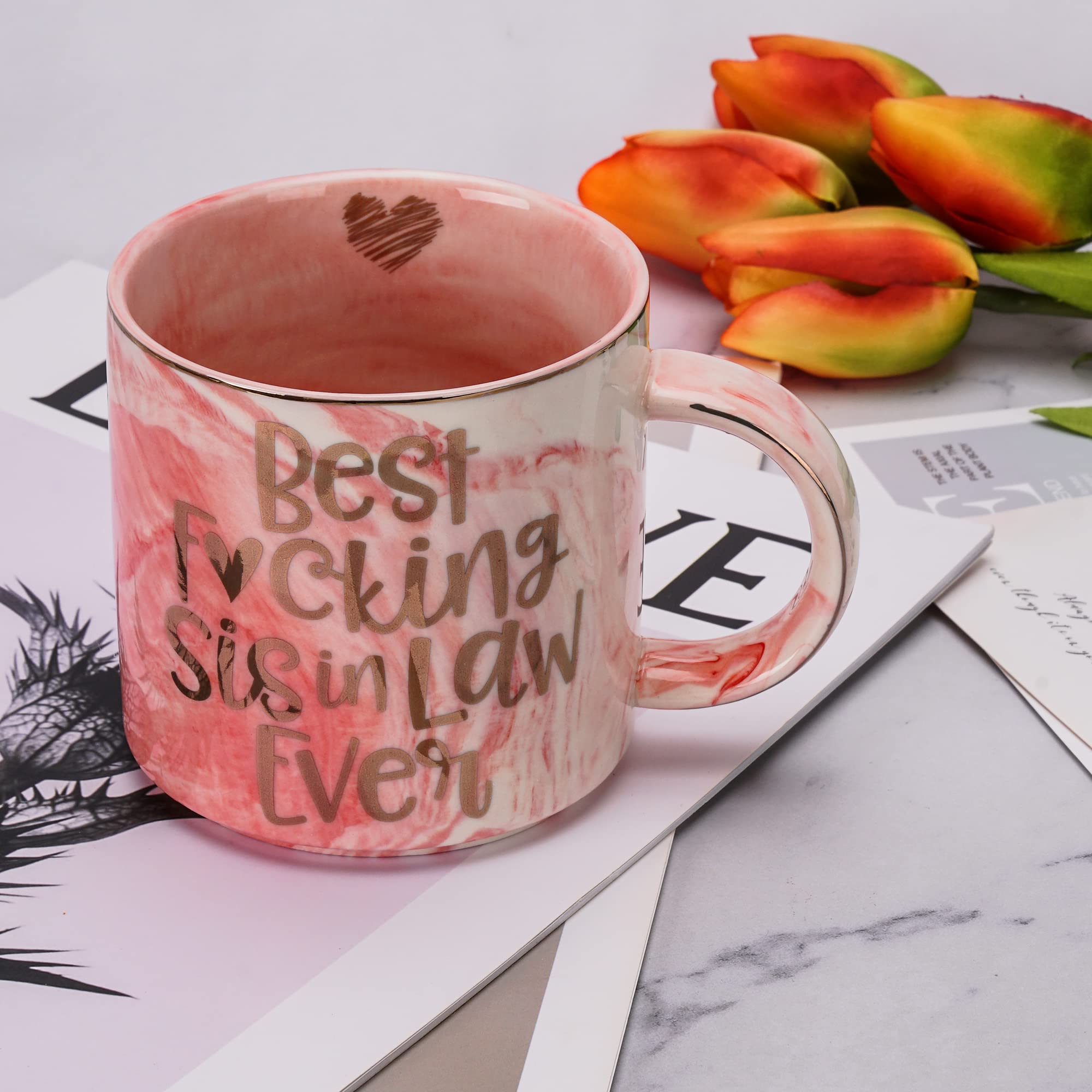 Sister In Law Gifts - Best Sis In Law Ever - Funny Sister In Law Birthday Gift  Sister In Law Engagement  Wedding Gift  New Sister In Law  Sister In Law To Be - Pink Marble Mug  11.5oz Coffee Cup