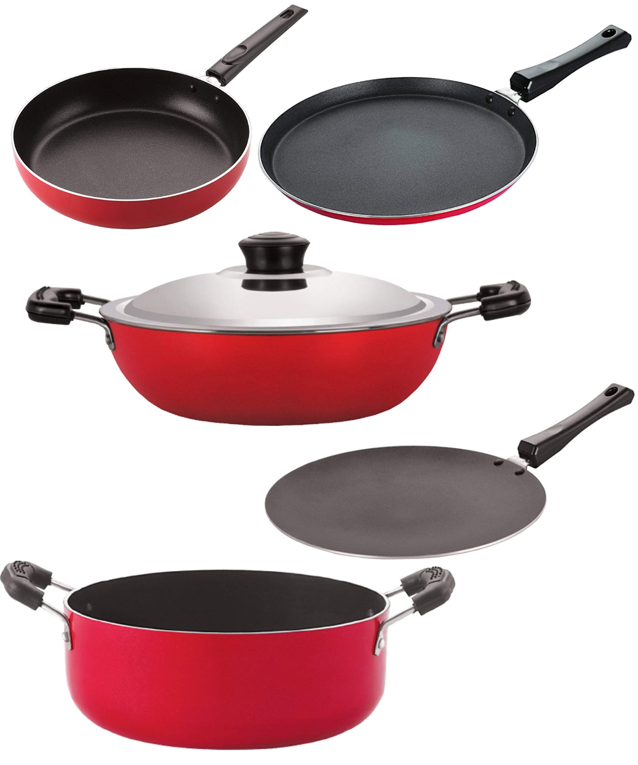 Nirlon Non Stick Aluminium Kitchenware Item Cookware Set Of 5 Pieces (2.6Mm_Ct_Fp12_Dkdm_Cass22_Ft12)