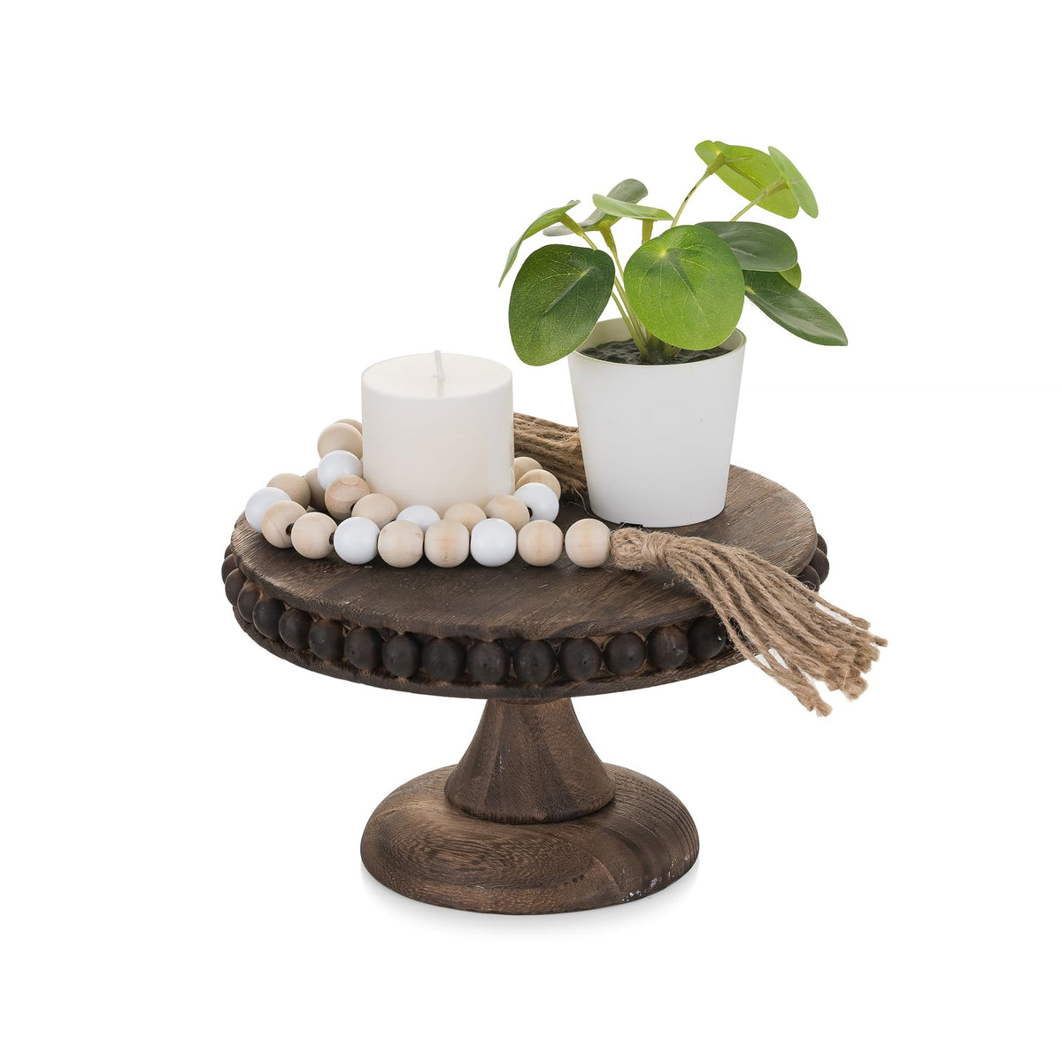 Hanobe Small Wood Cake Stand: Cupcake Pedestal Stand 8 Inch Dessert Display Riser Distressed Rustic Round Cakes Holder Tray Vint