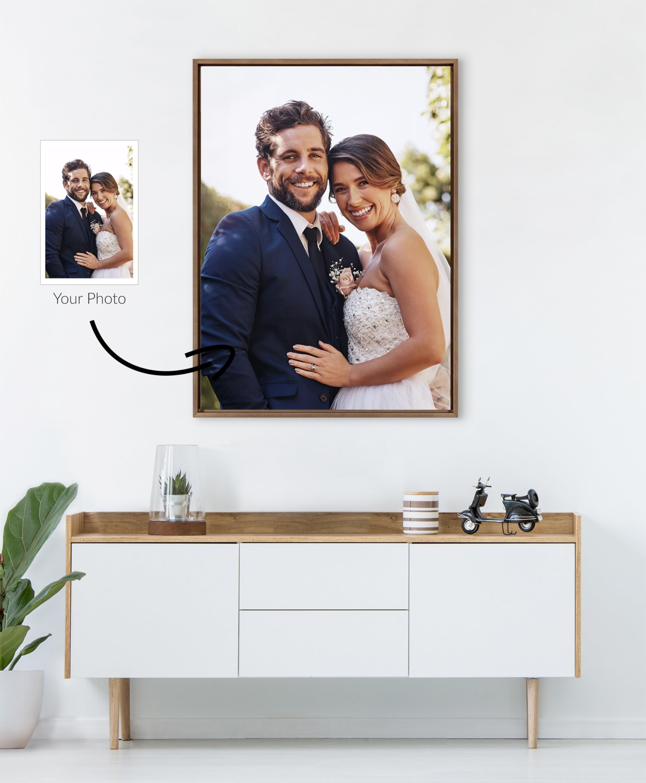 Kate And Laurel Sylvie Custom Printed Framed Canvas Wall Art, 31.5X41.5 Gold, Personal Canvas Print With Your Photos For Bedroom