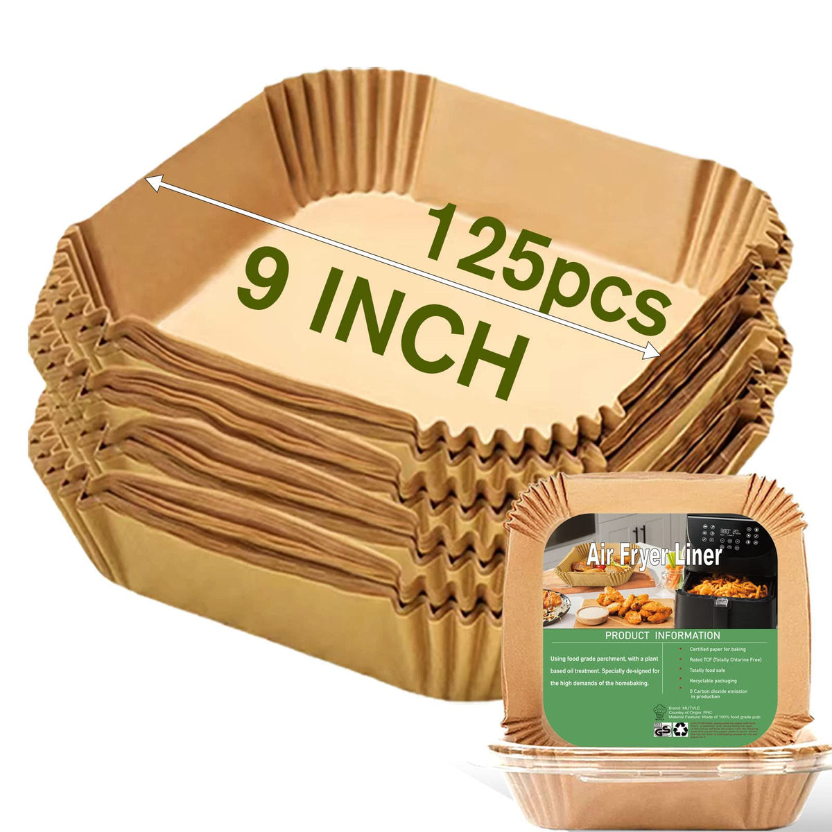 Large Air Fryer Disposable Paper Liners Square 9 Inch, 125 Pcs Parchment Paper Liner For 5-8Qt Air Fryer, Oil-Proof, Water-Proof