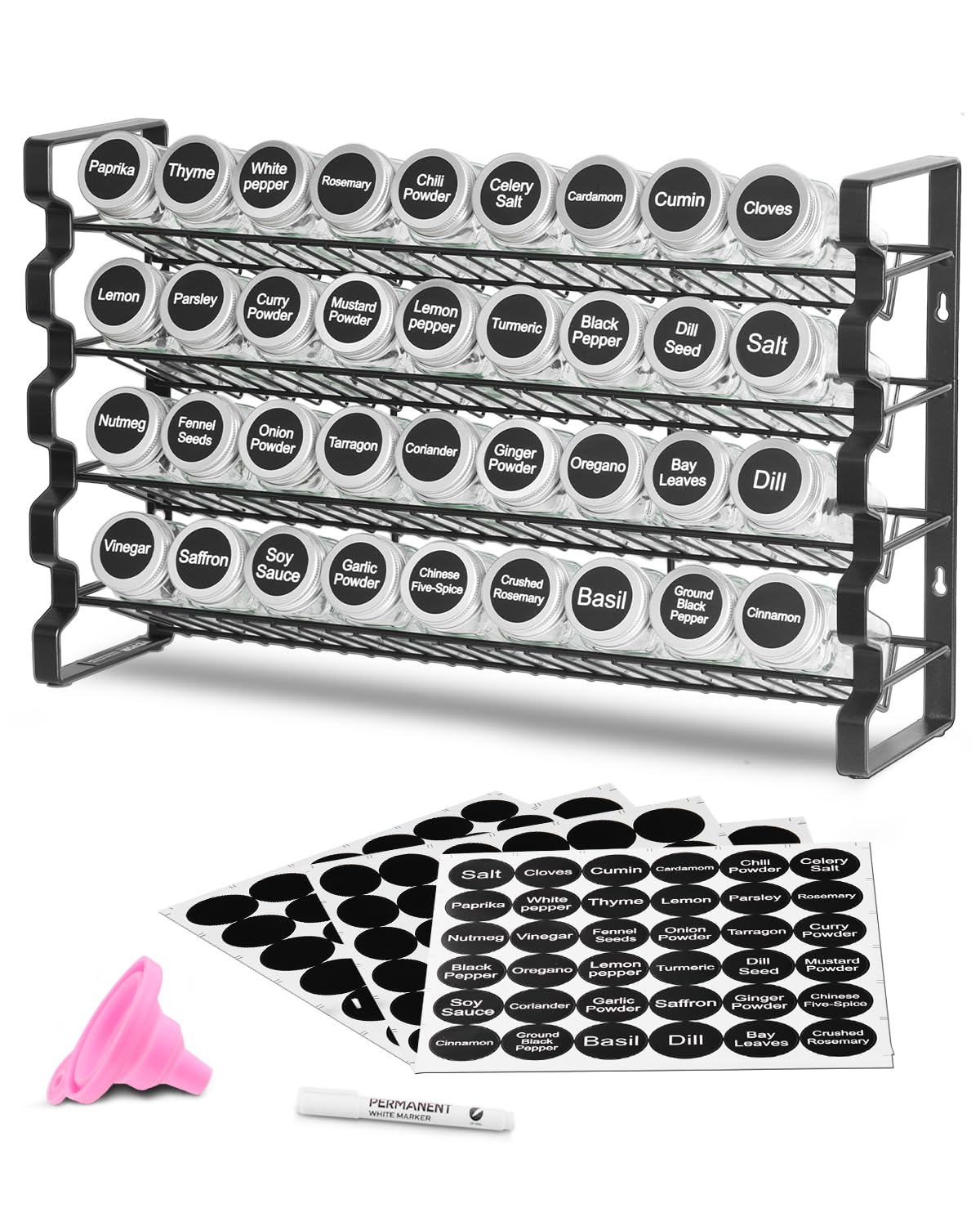 VEVOR Spice Rack Organizer for Cabinet, Spice Organizer with 36 Empty Spice Jars, Lids, Spice Labels, and Funnel Complete Set, S