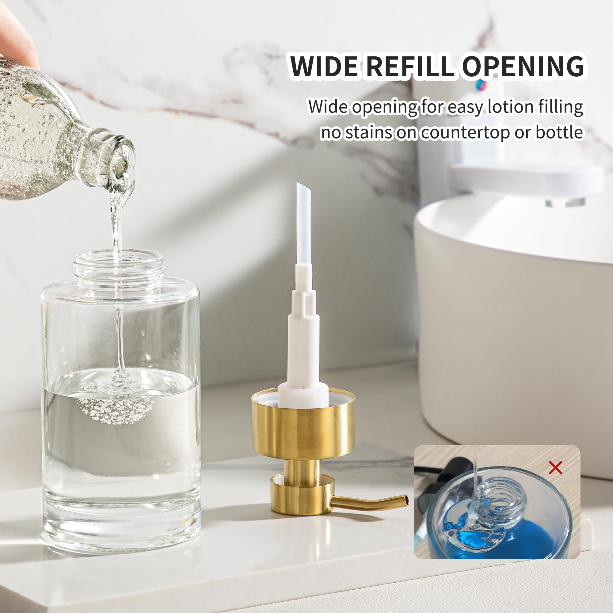 Enra Thick Glass Soap Dispenser With Stainless Steel Gold Pump,12Oz Bathroom Hand Liquid Soap Dispensers,Lotion Dispenser,Soap D