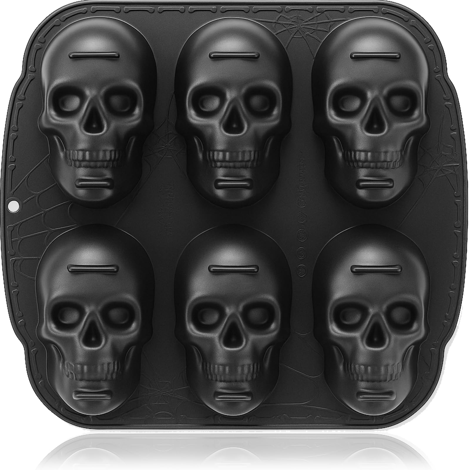 HKNMTT Skull Silicone Baking Pan for Halloween Pizza Cake, 6 Cavities 3D Large Molds, Nonstick Skeleton Head for Soap Ice Tray O