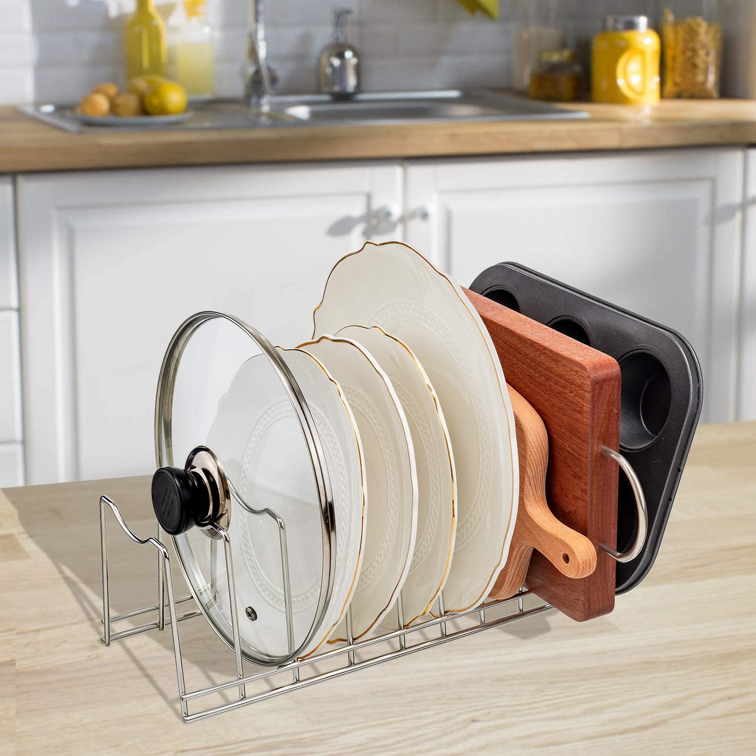 Gerusea Pot Lid Holder, Stainless Steel Kitchen Organizer Rack Rest, Storage Cutting Boards, Bakeware, Pots & Pans, Serving Tray