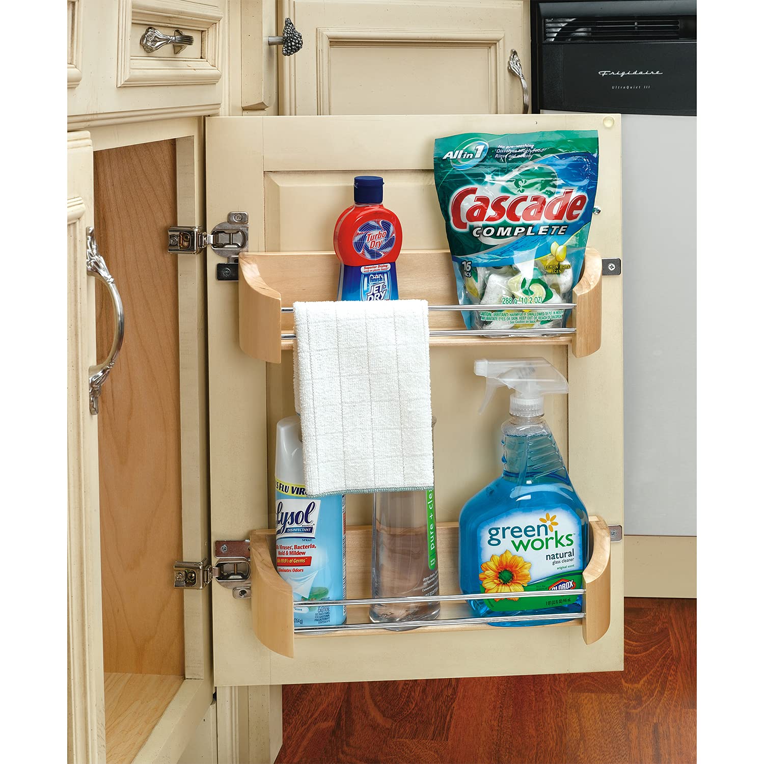 Rev-A-Shelf 4231-11-52 11 Inch Wooden Cabinet Pantry Door Easy Mounting And Installation Utility Storage Tray W/Chrome Rails For