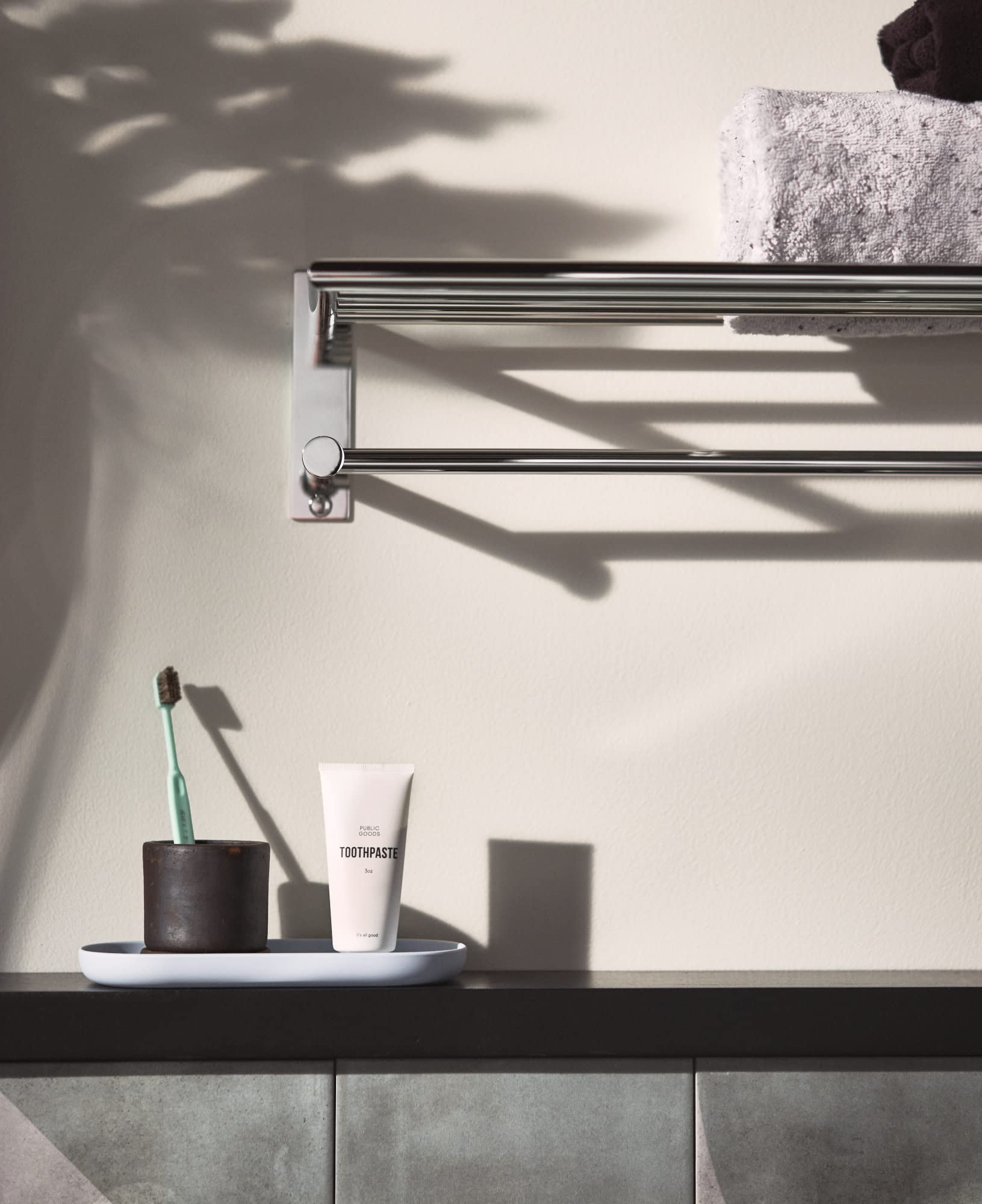 Moen Y5794Ch 24-Inch Wide Modern Bathroom Hotel-Style Towel Storage Shelf With Towel Bar, Chrome