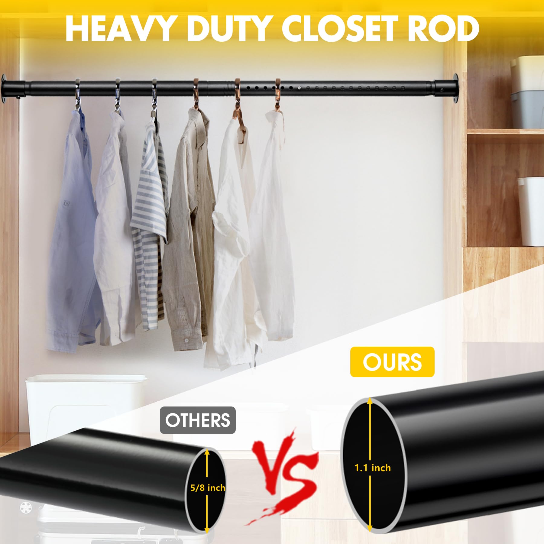 Closet Rods For Hanging Clothes, 17 To 96 Inch Adjustable Closet Rod Heavy Duty Closet Hanging Rod Metal Closet Garment Organize