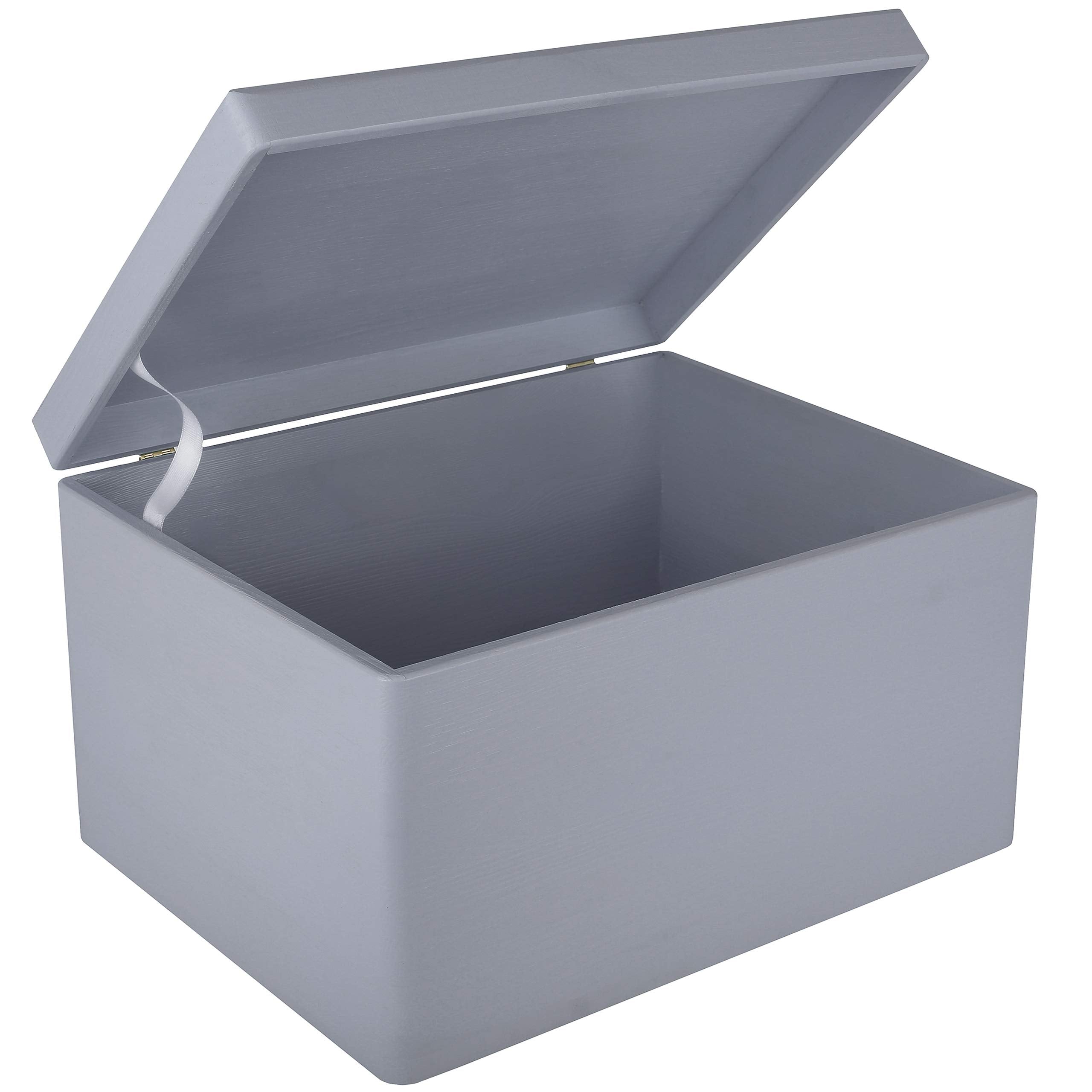 Creative Deco Large Grey Wooden Box Storage with Hinged Lid | 15.8 x 11.8 x 9.44 inches (+-0.5) | with Handles | Gift Box Storag