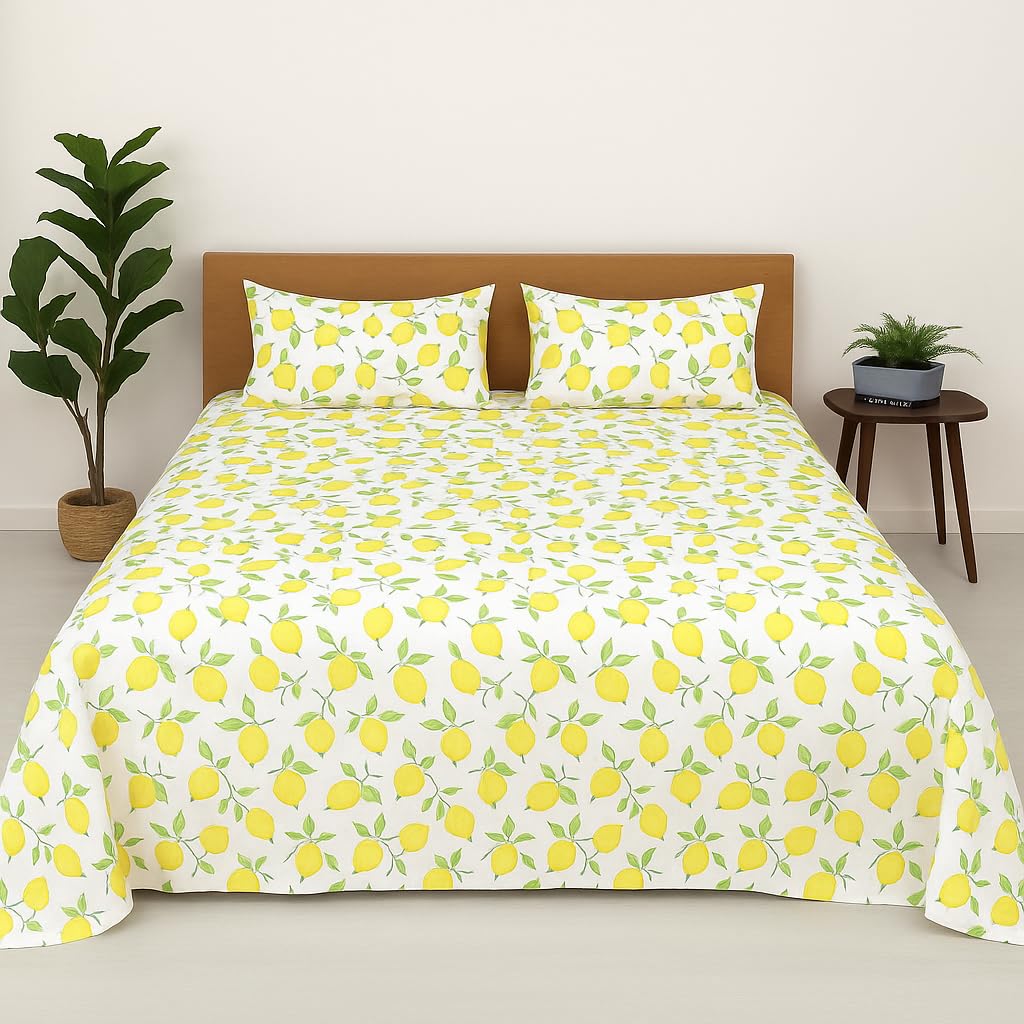 Bhoomi Impex Citrus Garden Double Bedsheet With Pillow Covers | Microfiber Bedding Set | Soft & Comfortable | Stylish Room Dcor 