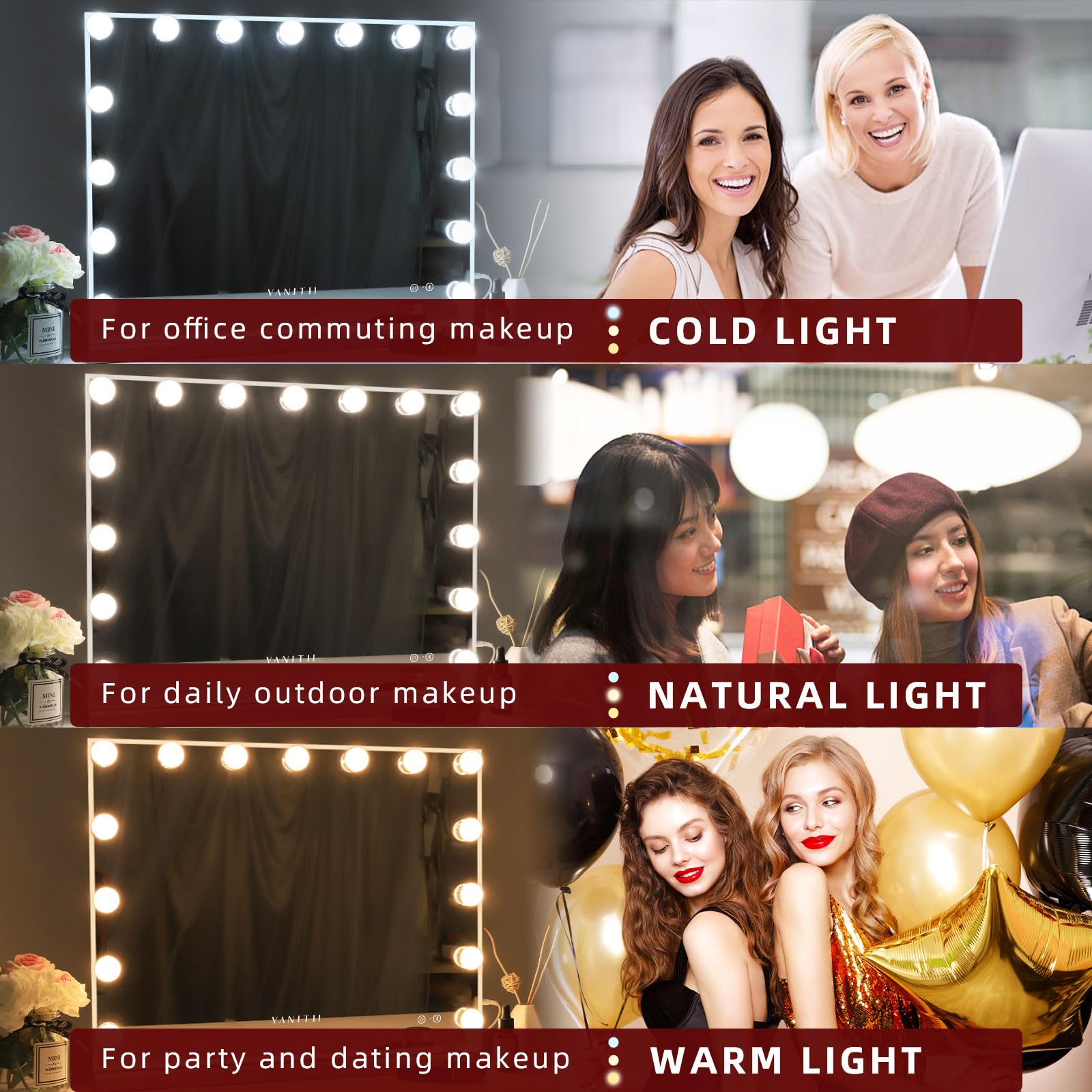 Vanitii Vanity Hollywood Mirror With Lights Speaker Usb Charging Lighted Makeup Mirror With Bulbs 3 Lighting Modes And Desktop L