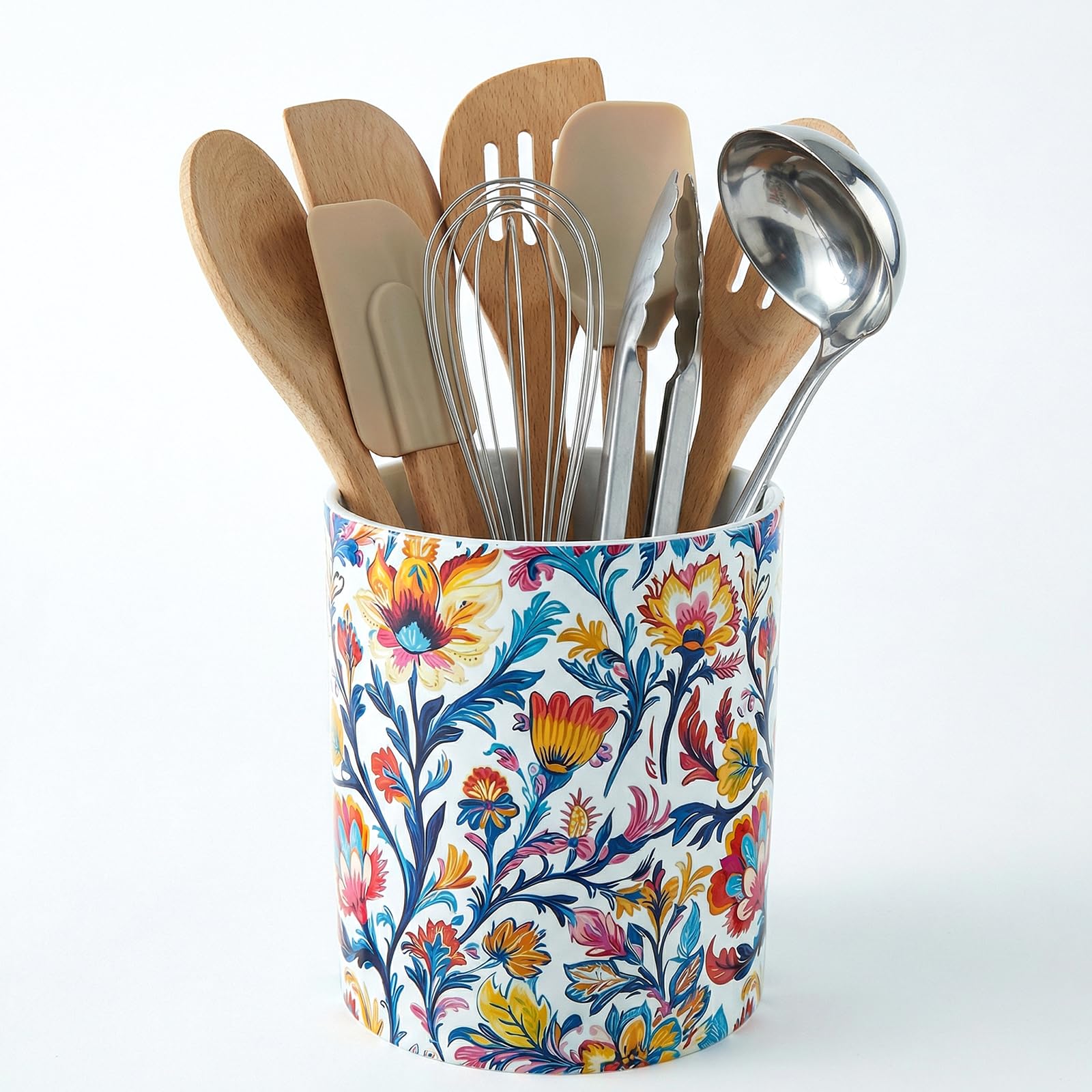 MyGift Paisley Floral Cooking Utensil Holder, Decorative Kitchen Crock