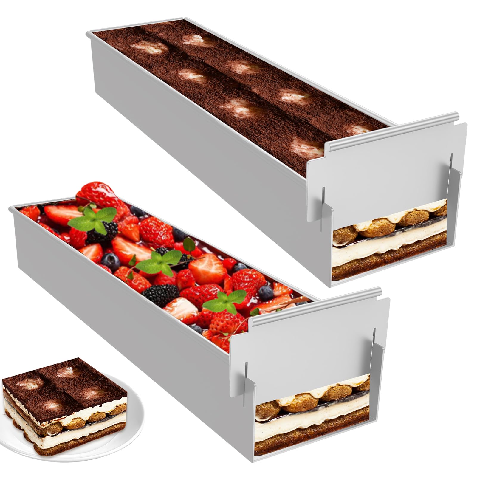 Muyoka Nonstick Rectangle Cake Pan, Tiramisu & Cheesecake Mold, Tiramisu Pan Cake Baking Tray, Mousse Cake Mold (2 Pcs (16.42 x 