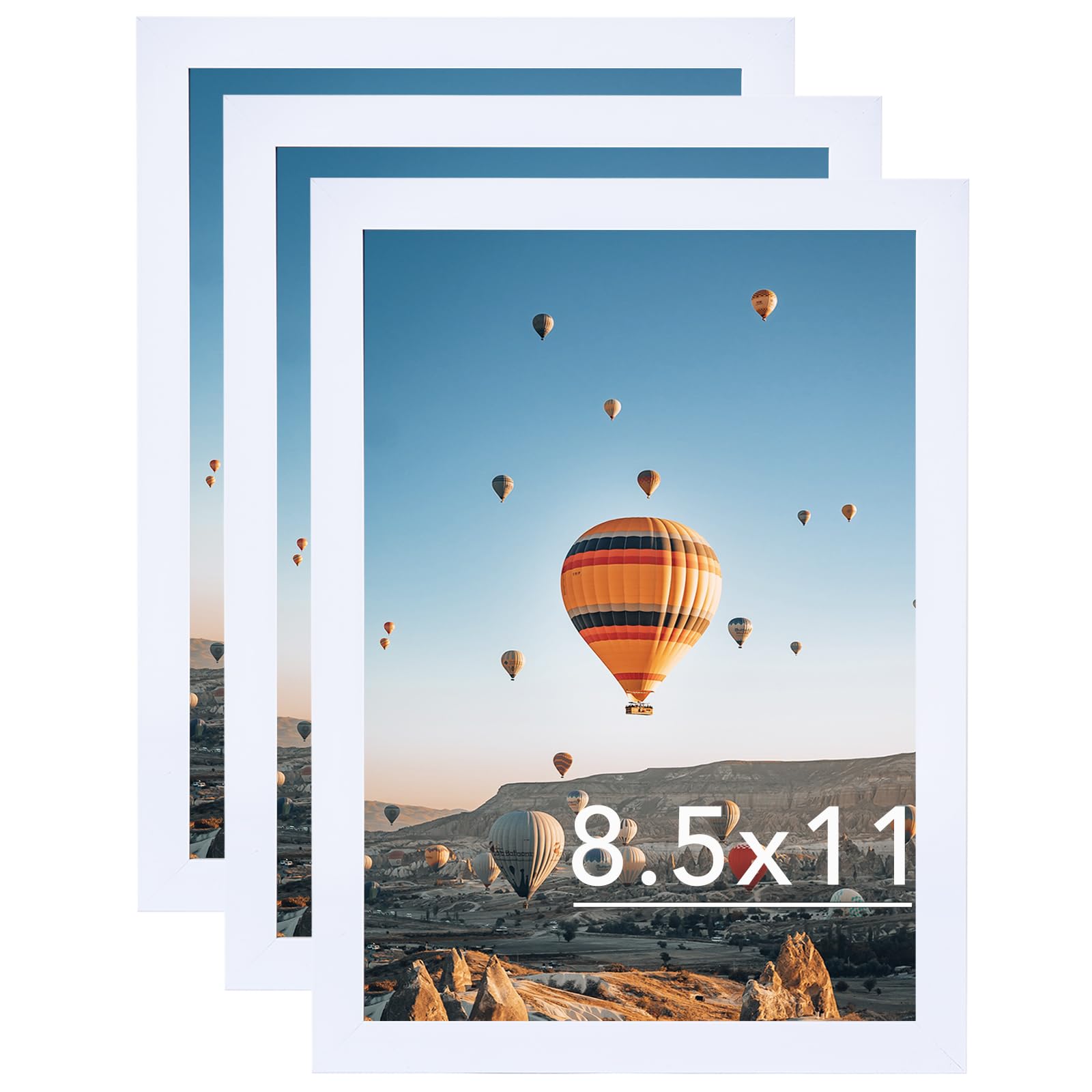 8.5x11 Picture Frame Set of 3 for Certificate Poster and Photo, Horizontal and Vertical Formats for Wall Hanging or Tabletop, 8.