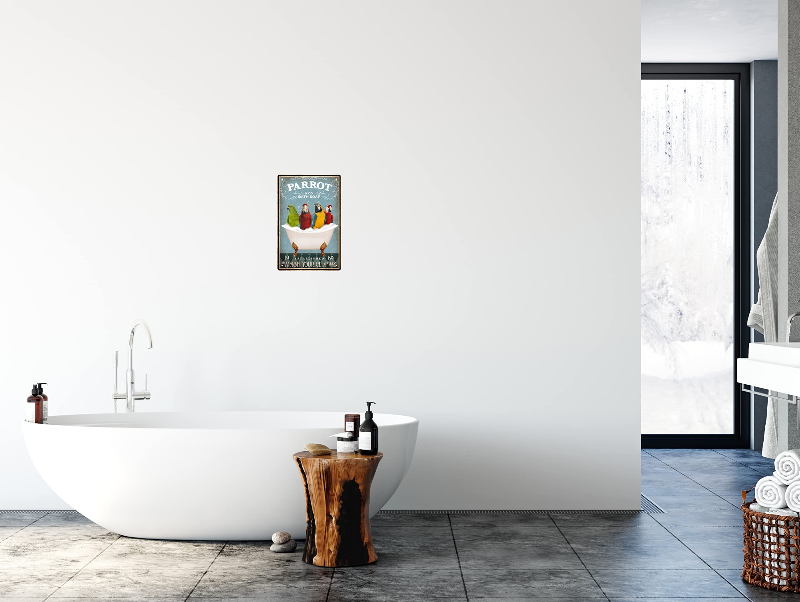 Funny Parrot Decor Vintage Bathroom and Bathtub Metal Tin Sign Decor Parrot Pet lovers Gift Farm Home Bar Bathroom Man Cave Retro Wall Art Poster Sign Accessories 8x12 In