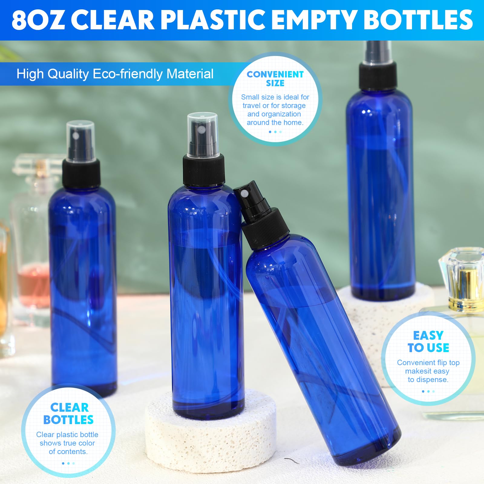 Eccliy 32 Pcs 8 Oz Spray Bottles Fine Mist Spray Bottles Clear Empty Plastic Travel Bottles Refillable Mist Sprayer With Spray C