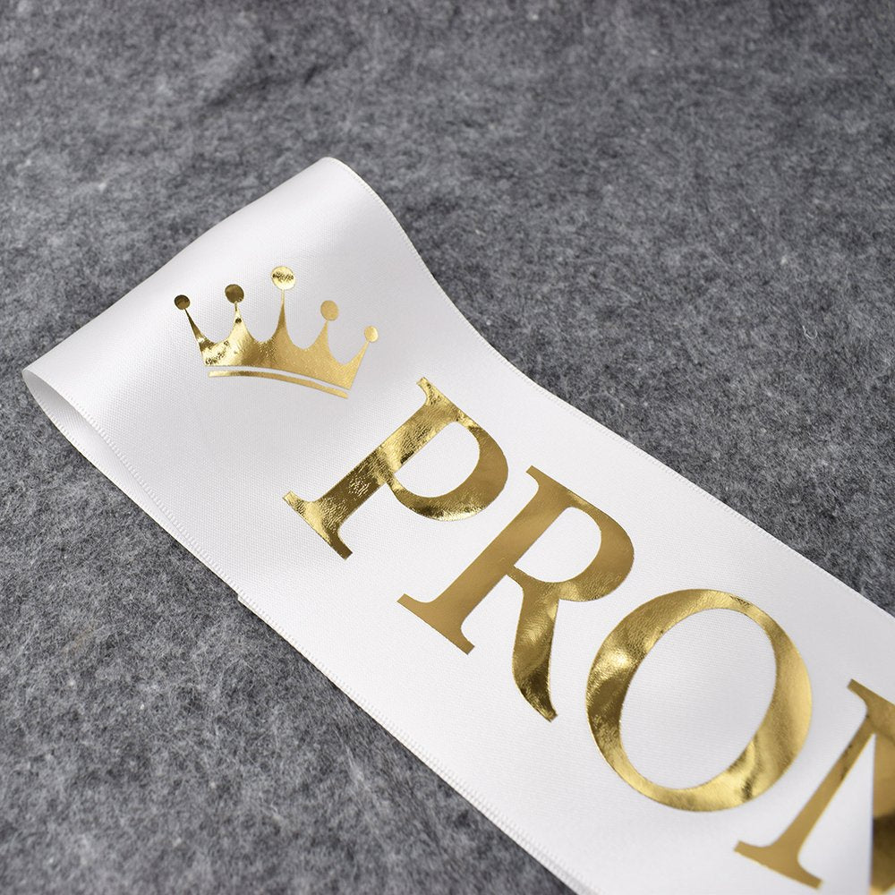 Ttcorock ''Prom King'' And ''Prom Queen'' Sashes - Graduation Party School Party Accessories, White With Gold Print