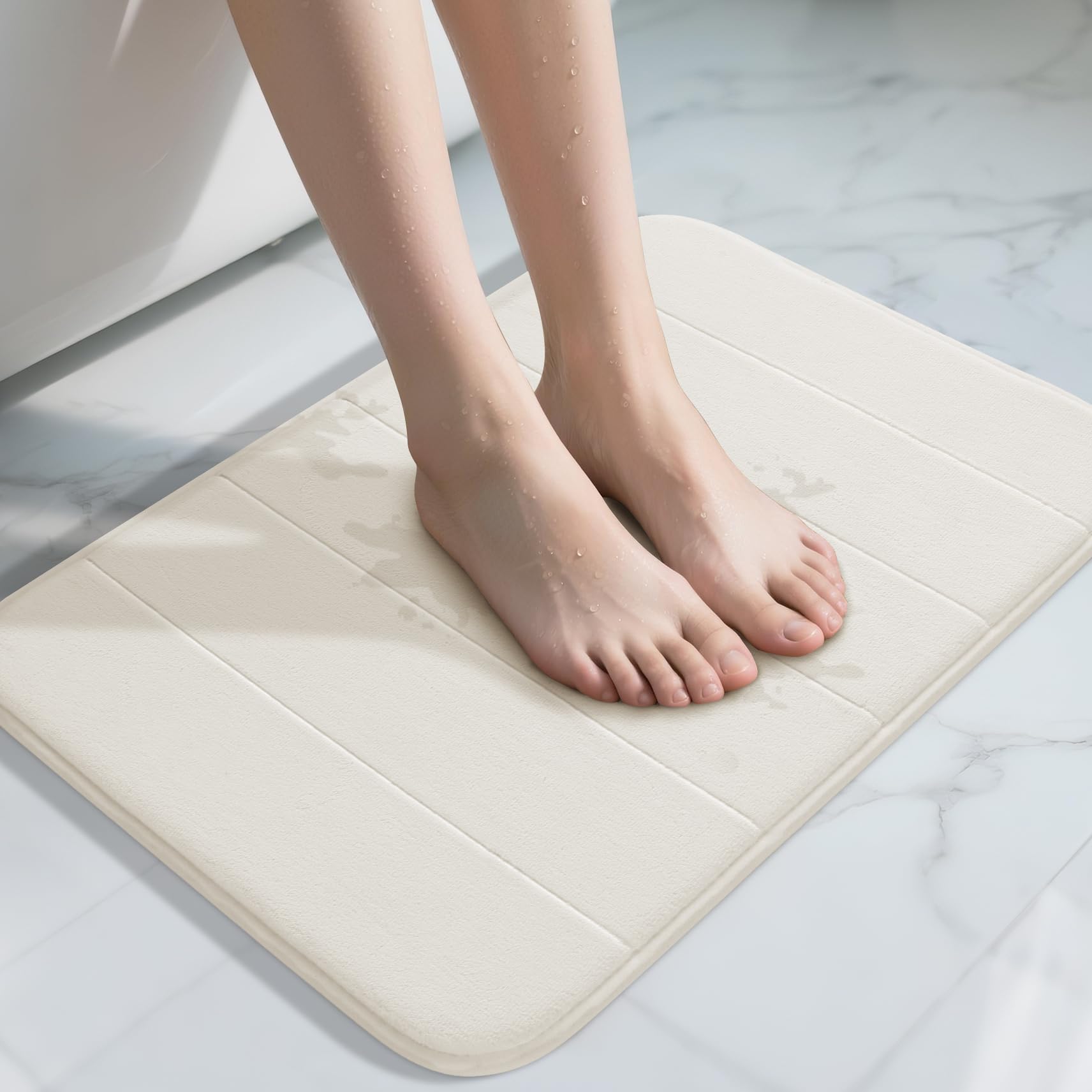 Yimobra Memory Foam Bath Mat Rug  24 x 17 Inches  Comfortable  Soft  Super Water Absorption  Machine Wash  Non-Slip  Thick  Easier to Dry for Bathroom Floor Rugs  Cream