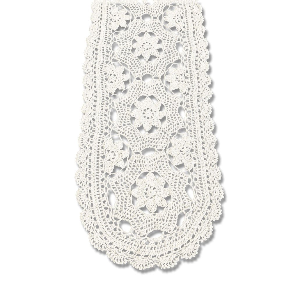 KEPSWET Cotton Floral Oval Handmade Crochet Lace Table Runner Beige (12x48 inch)