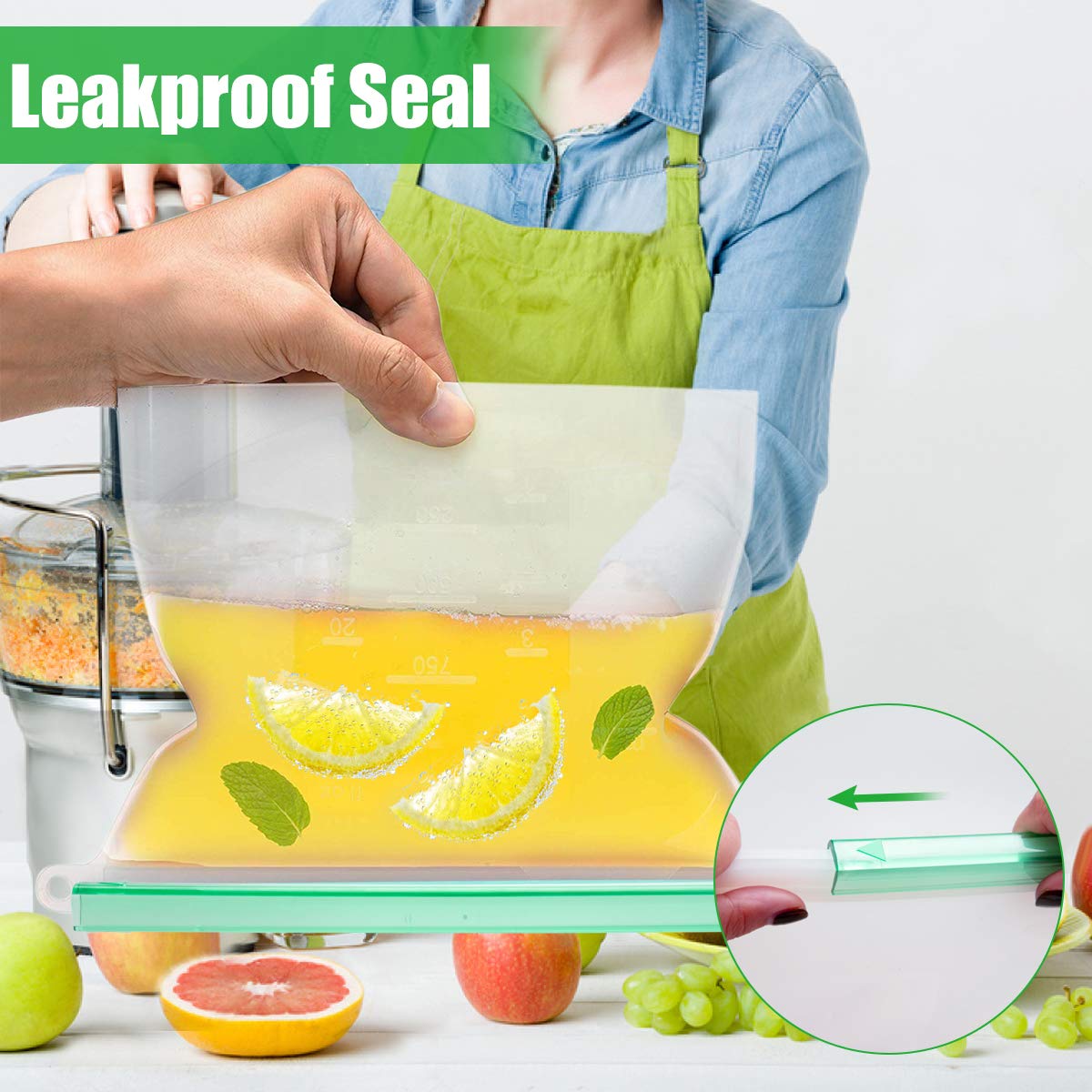 ?Upgrade?Cadrim Reusable Extra Thick Silicone Food Storage Bags - 6 Packs Zipper Freezer Bags For Marinate Meats Sandwich, Snack