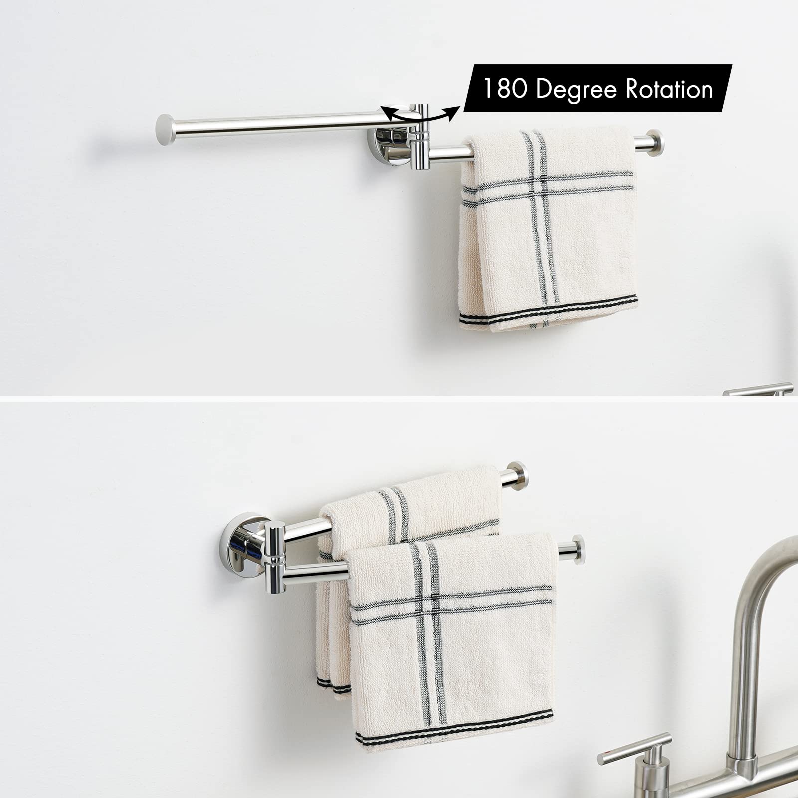 Kes Swivel Towel Bar For Bathroom 9-Inch Kitchen Swing Out Double Towel Bar 2-Arm Kitchen Wall Mounted Sus 304 Stainless Steel P