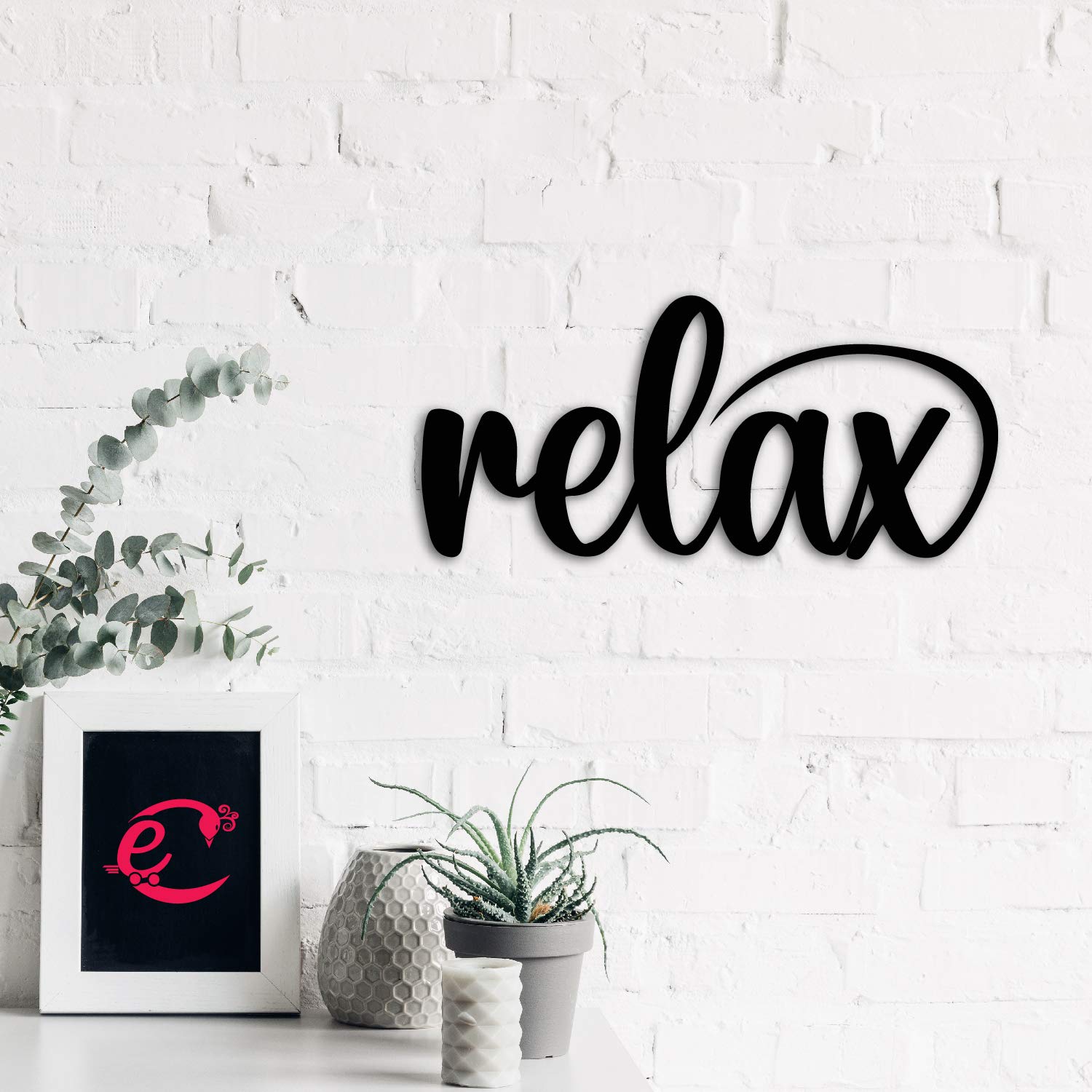 eCraftIndia Relax Black Engineered Wood Wall Art Cutout, Ready to Hang Home Decor