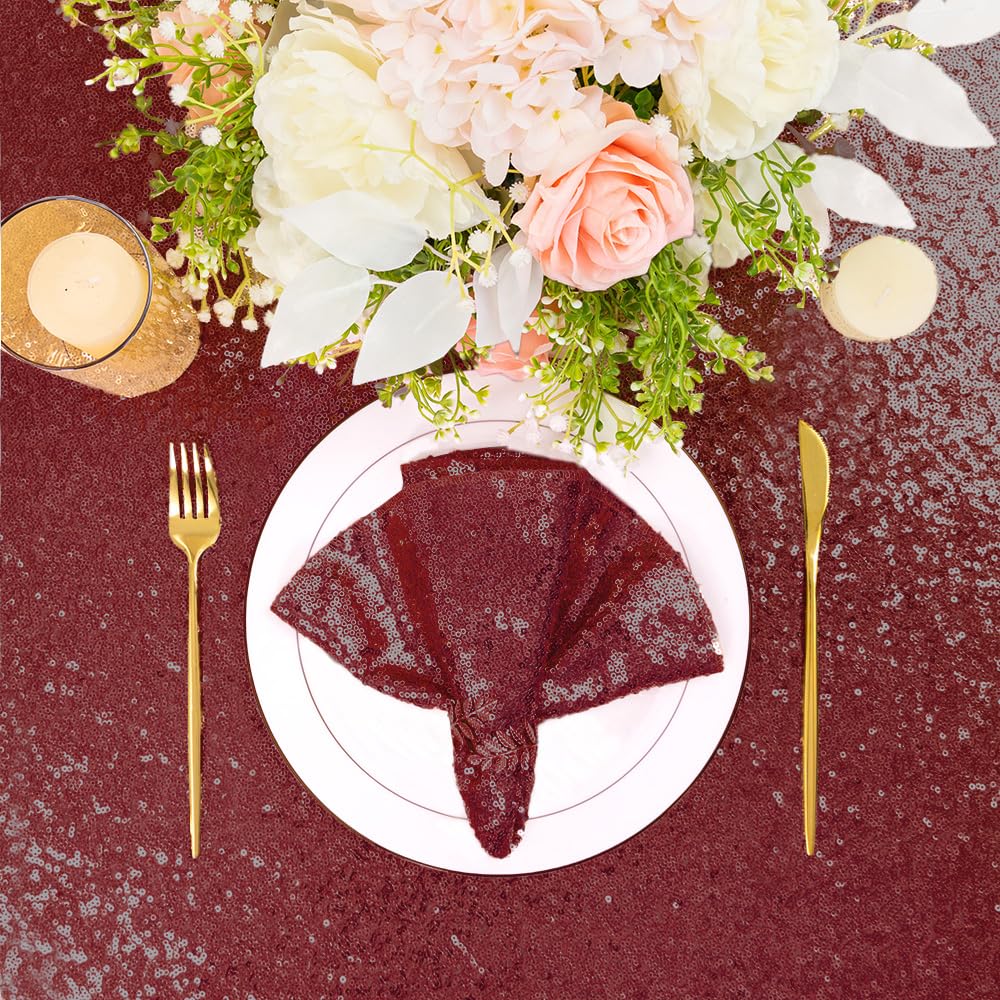 FYLEDAEE 48" Round Burgundy Sequin Tablecloth - Glitter Fabric Cover for Weddings, Birthdays, Baby Showers, and Holiday Events