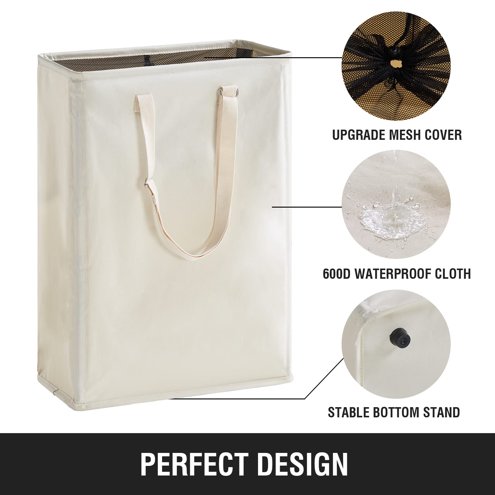 Slim Laundry Hamper with Adjustable Long Handles  45L Small Laundry Baskets with Mesh Top  Narrow Dirty Clothes Hamper for Bedroom  Closet  and Bathroom - Beige