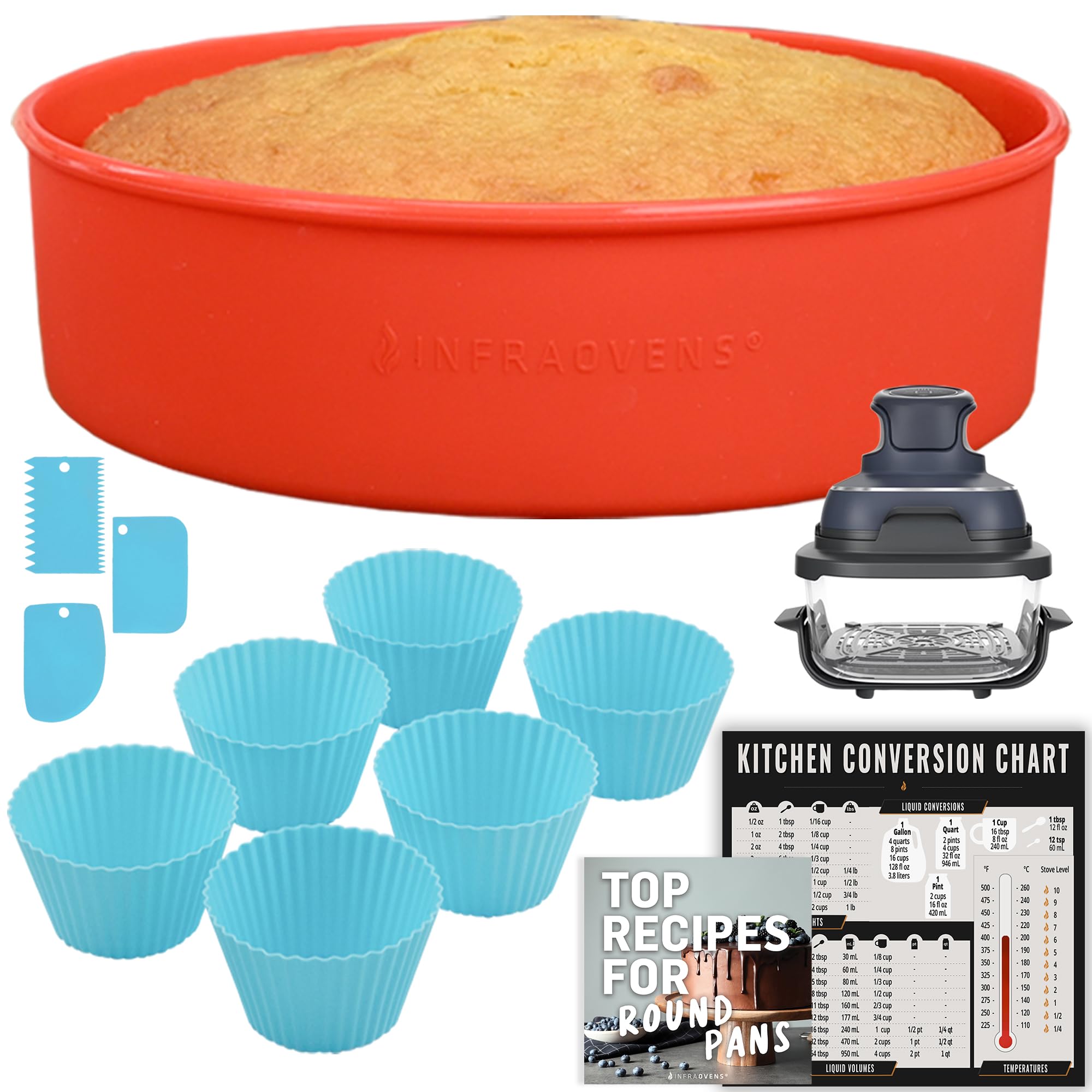 Air Fryer Baking Pan Set For Ninja Crispi and Ninja Crispi Pro 4qt & 6 Cup Glass, Freezer, Airfryer Bakeware Sets with Cupcake L