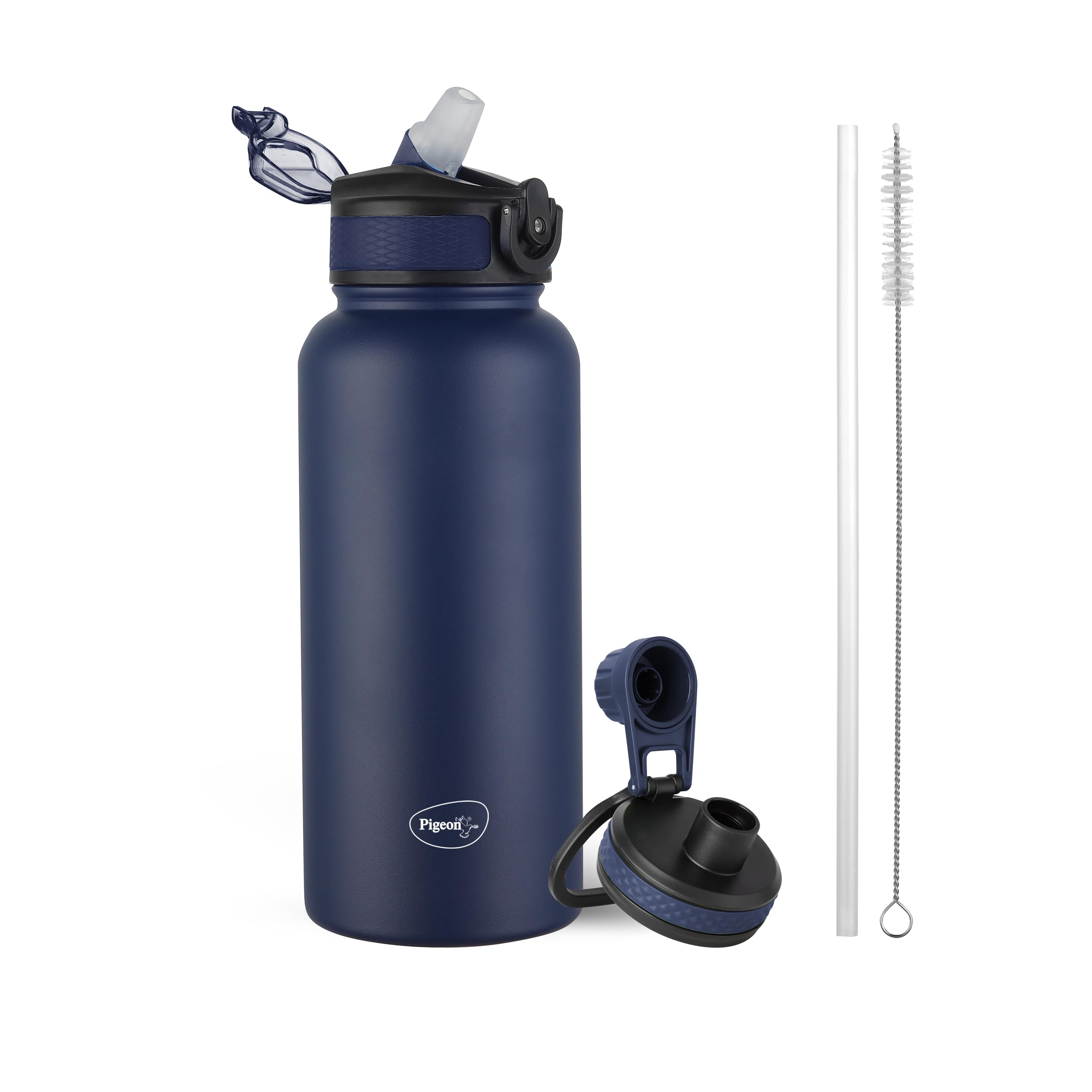 Pigeon by Stovekraft Rush Thermos Stainless Steel Sipper Flask 975 ml with Straw,Cleaner and Additional Screw Cap| 24 Hours Hot 