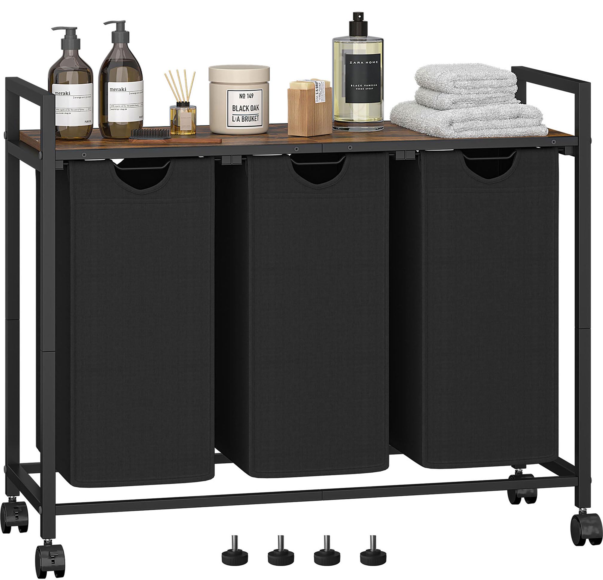 Homedawn Laundry Hamper, Laundry Basket, Laundry Sorter With 3 Pull-Out And Removable Bags, Shelf, Laundry Room Storage With Tab