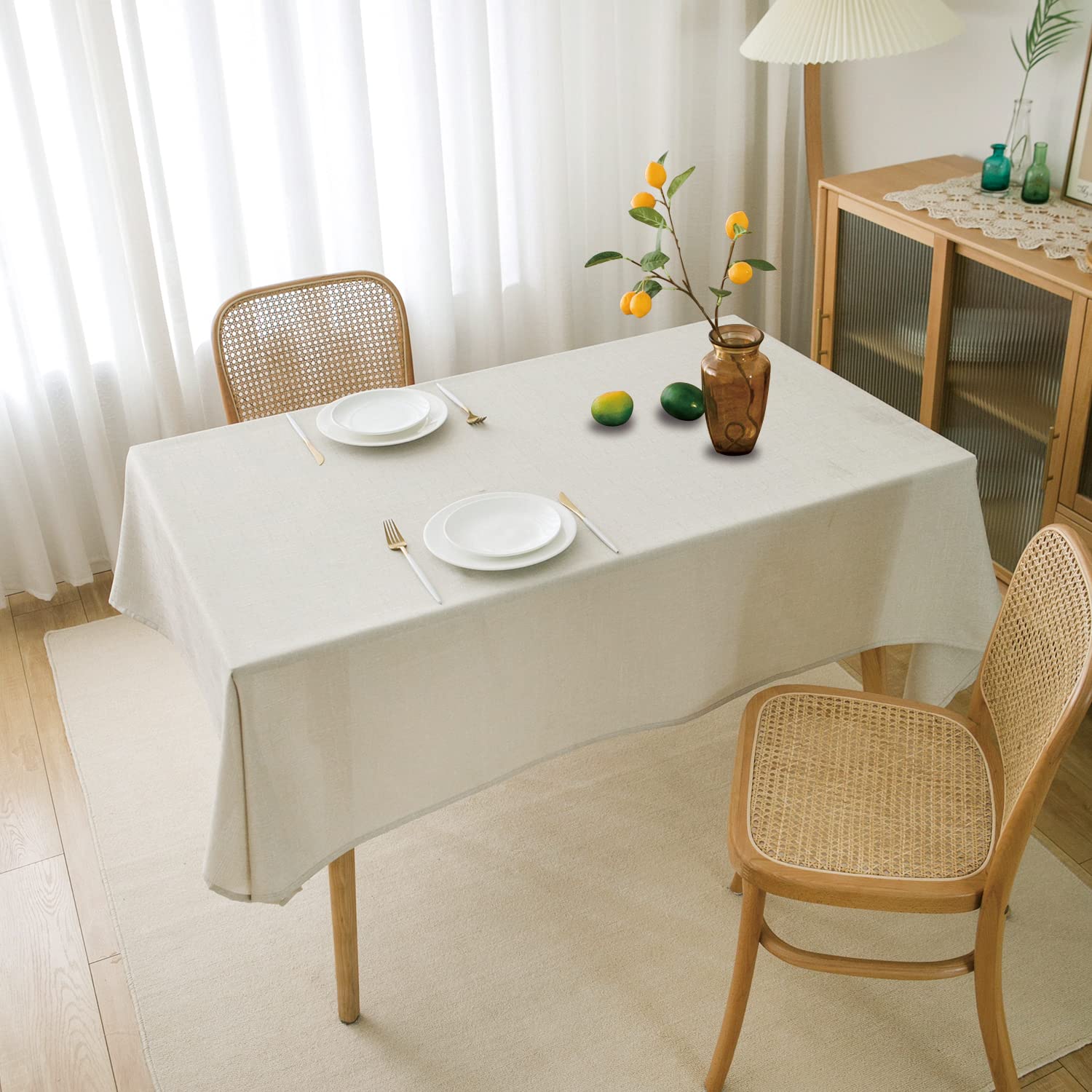 Nlmuvw Linen Tablecloth For Rectangle Table 120 Inch Linen Textured Table Cloth 8 Ft Water Resistant Farmhouse Table Cover For K